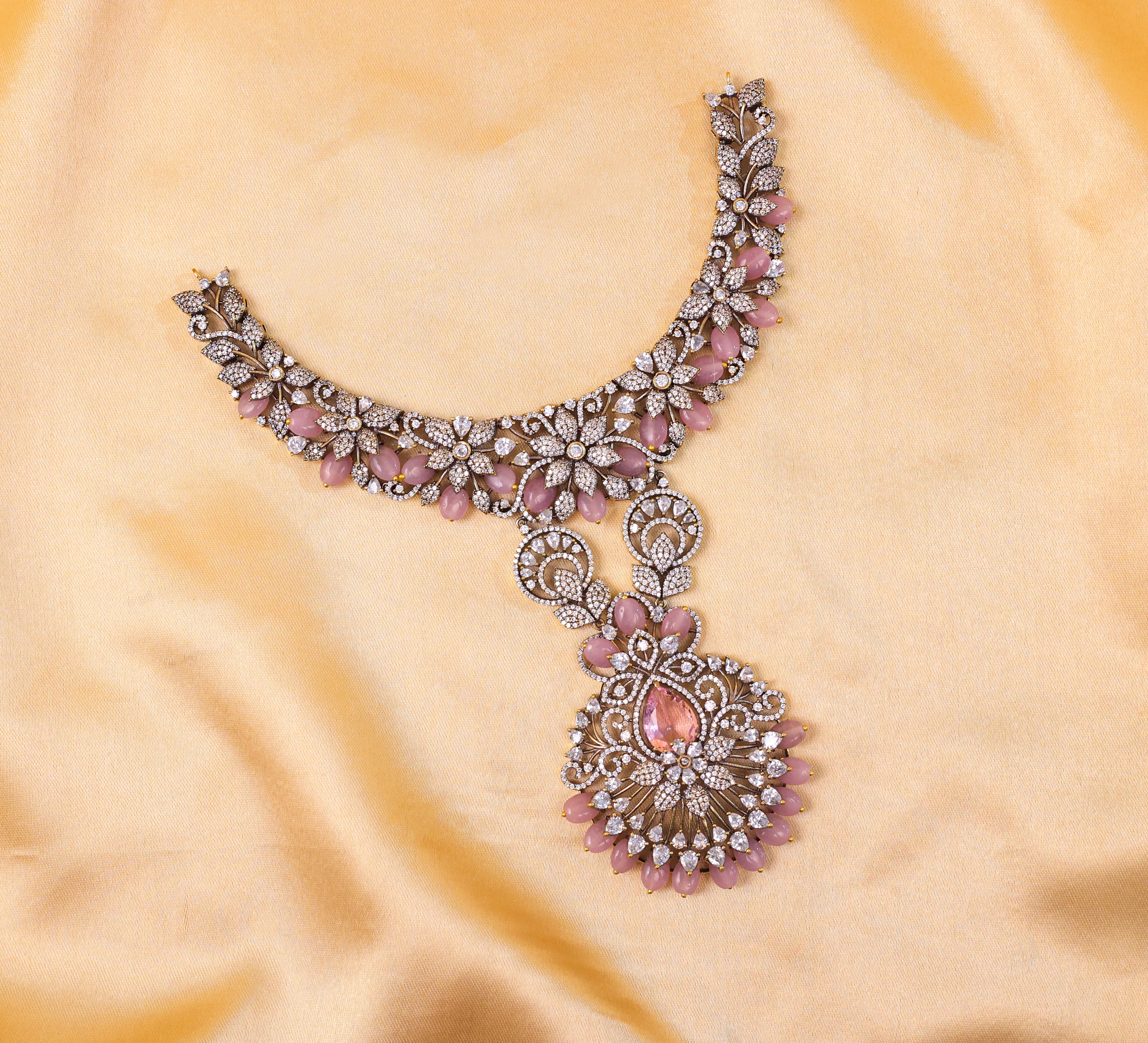 Victorian Antique Necklace Set with Beads & American Diamonds - Adisha Jewels