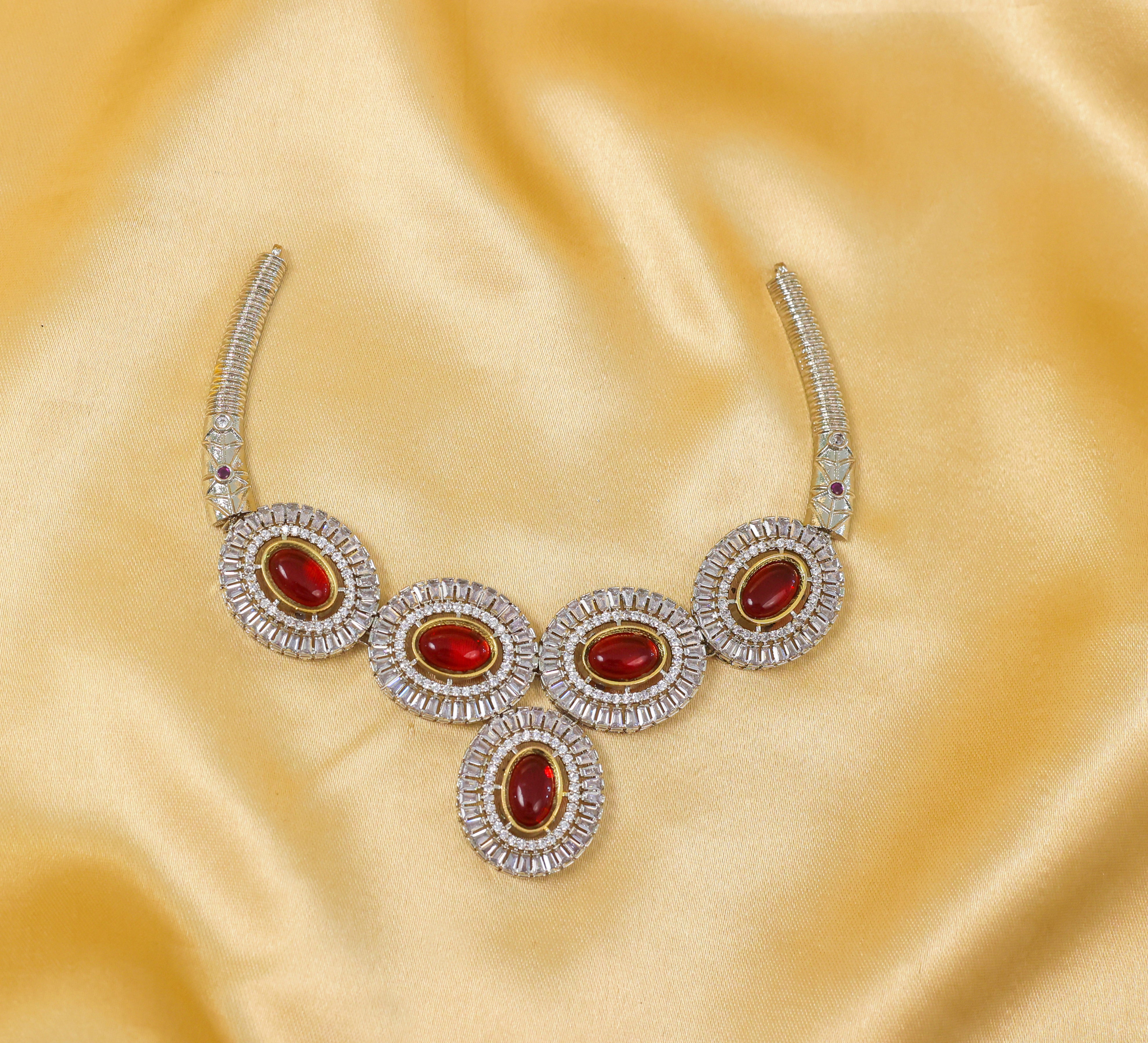 Antique Silver-Plated Necklace Set with Hydro Stones - Adisha Jewels