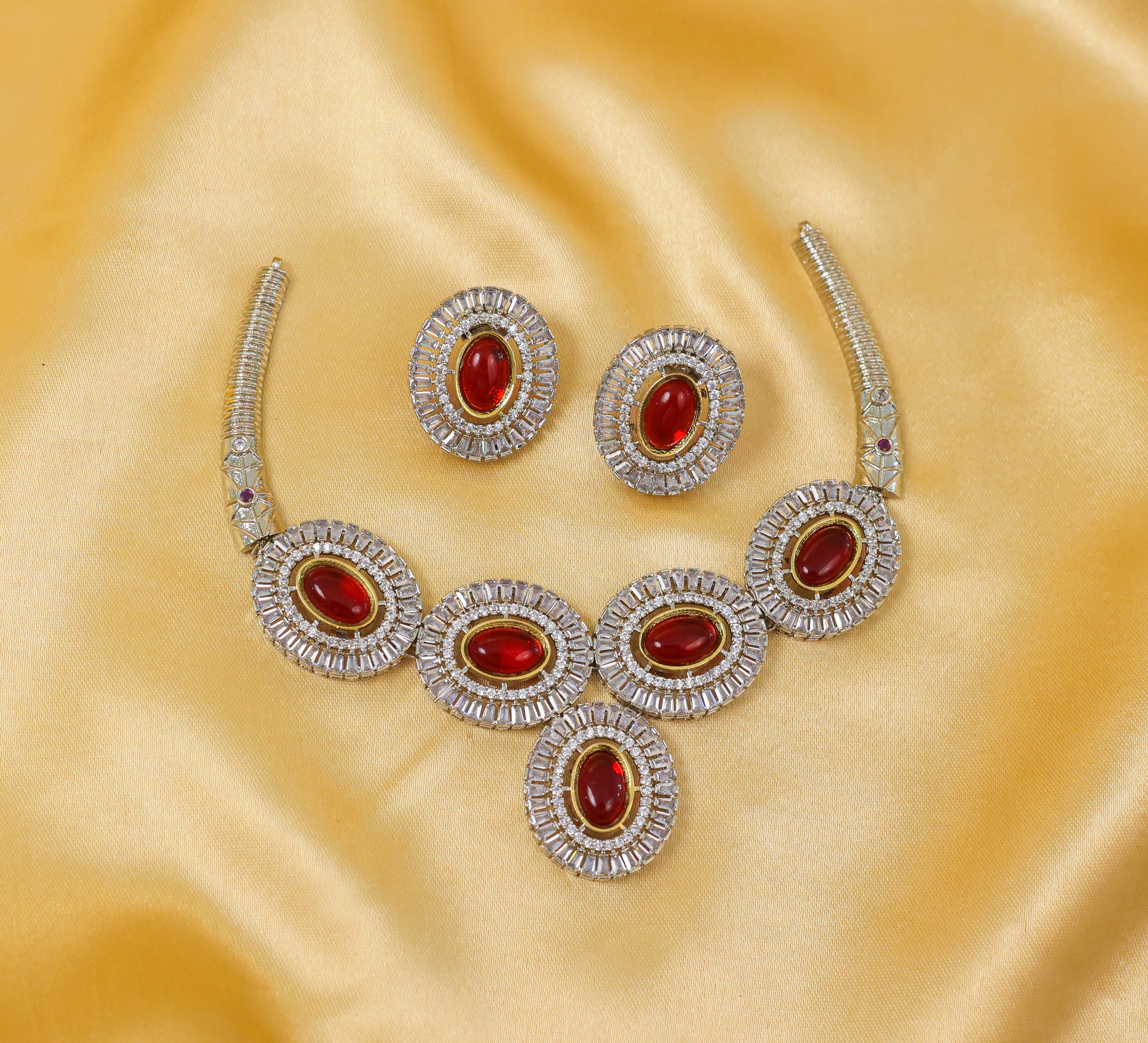 Antique Silver-Plated Necklace Set with Hydro Stones - Adisha Jewels