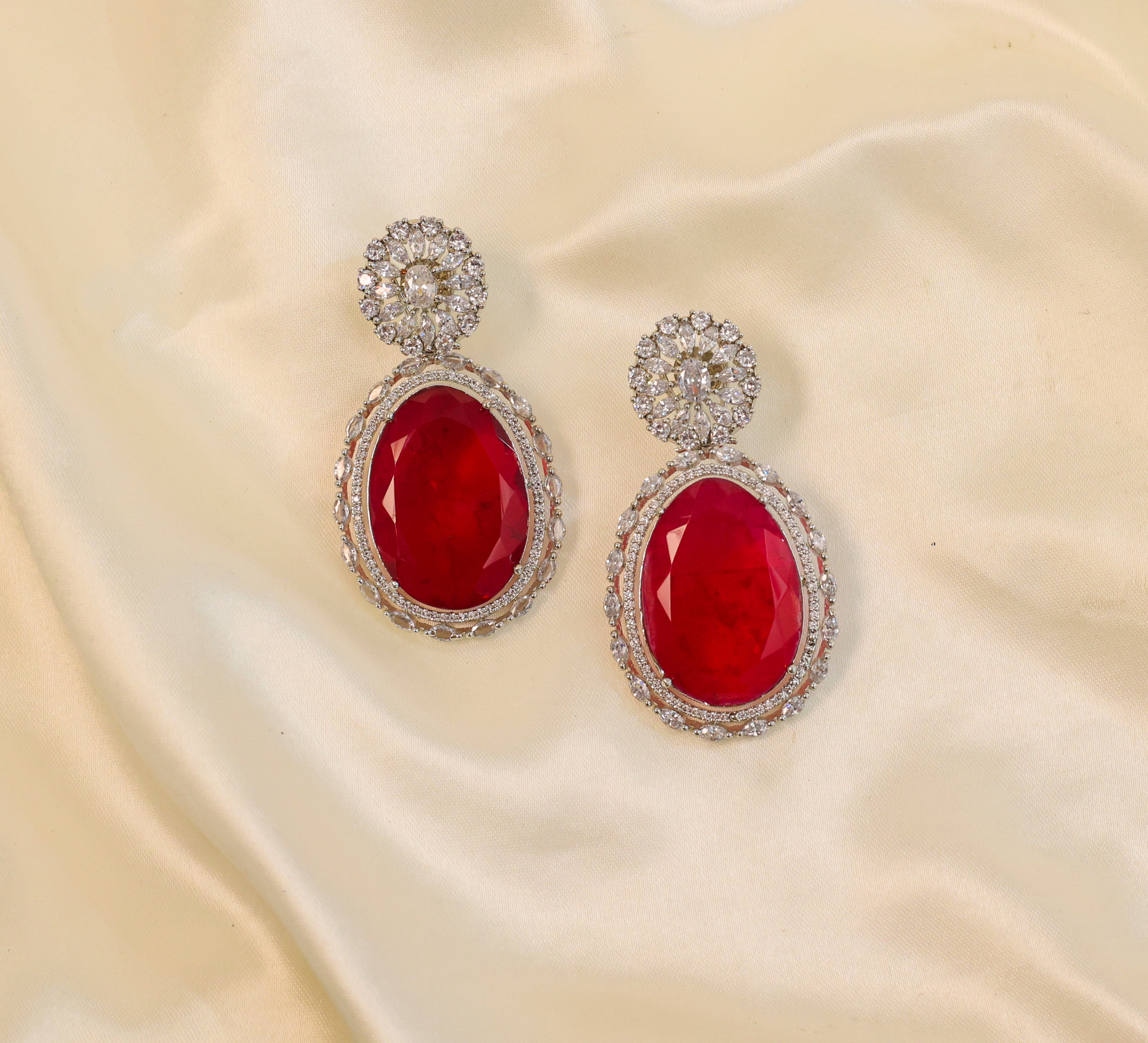 White-Plated Earrings with Doublet Stones - Adisha Jewels