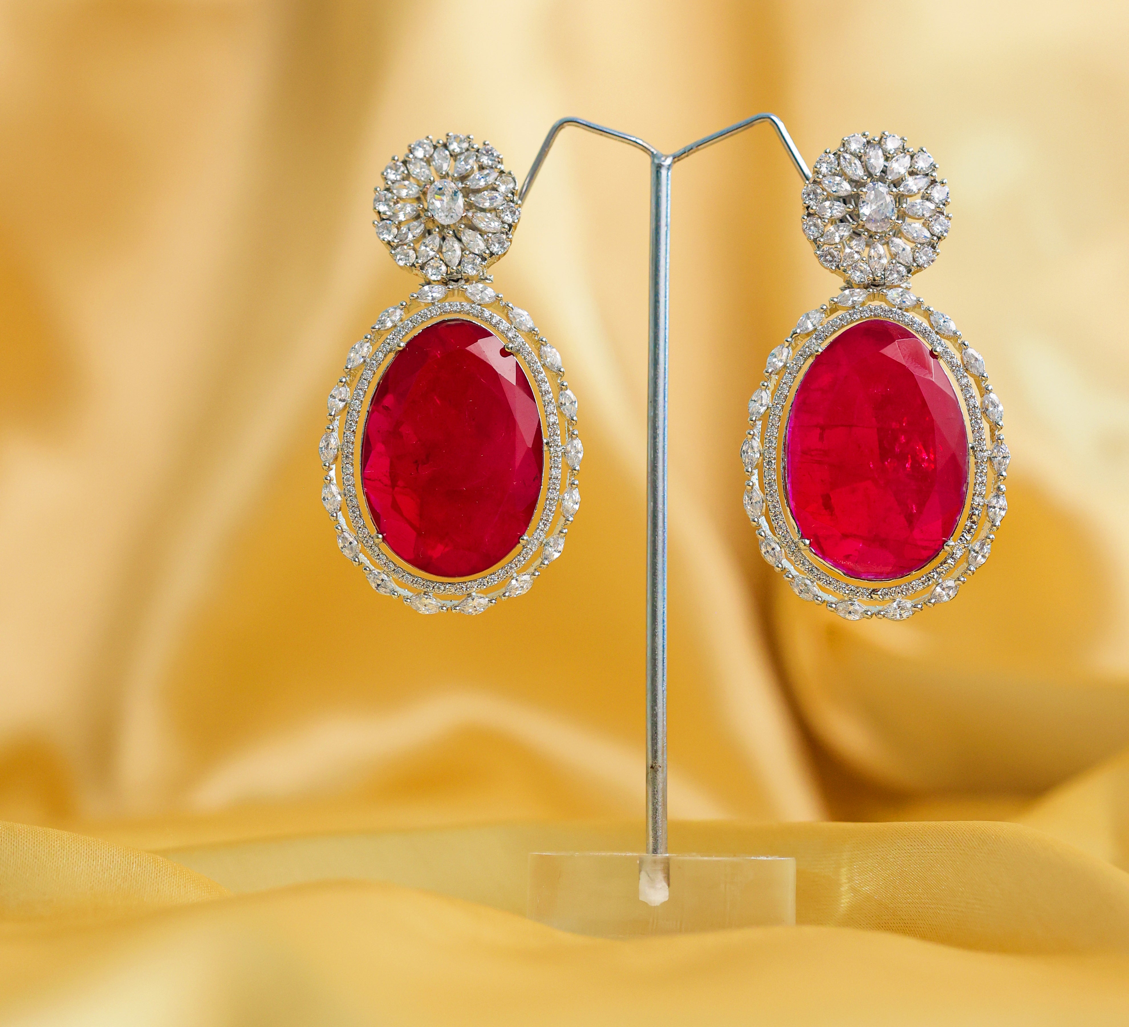 White-Plated Earrings with Doublet Stones - Adisha Jewels