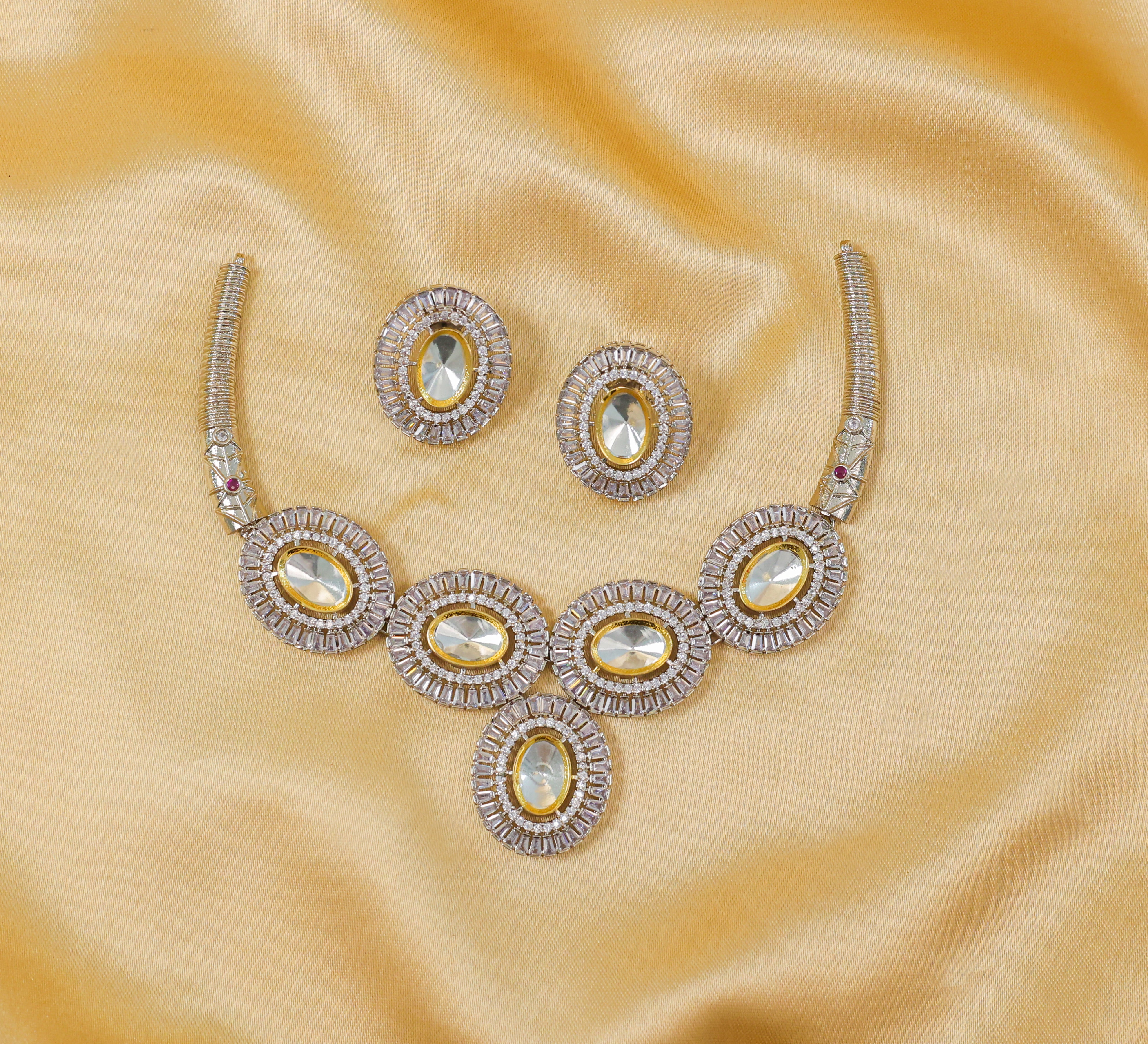 Antique Silver-Plated Necklace Set with Hydro Stones - Adisha Jewels