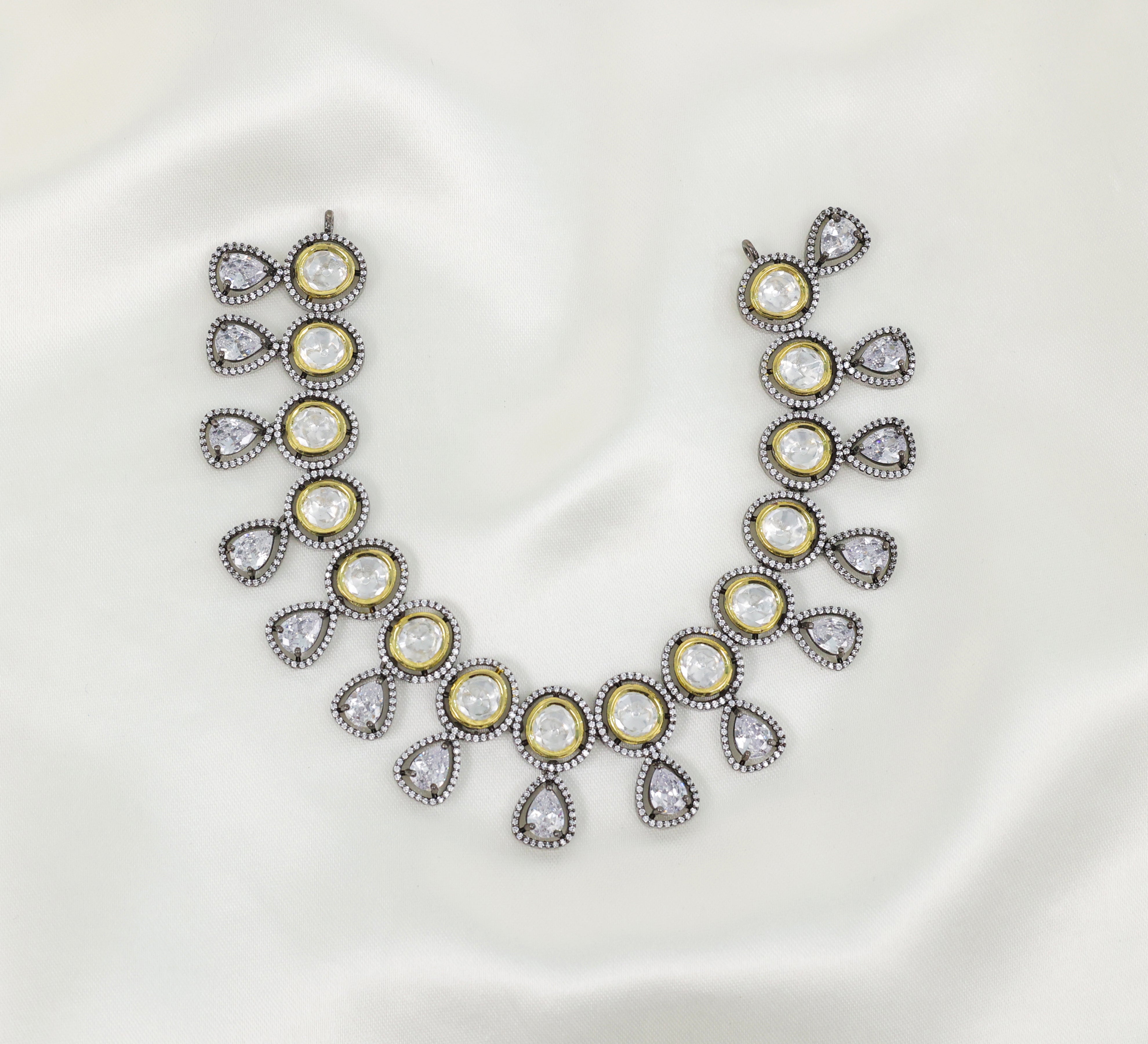 Victorian-Inspired Necklace Set with Hydro Stones & Kundan Polki - Adisha Jewels