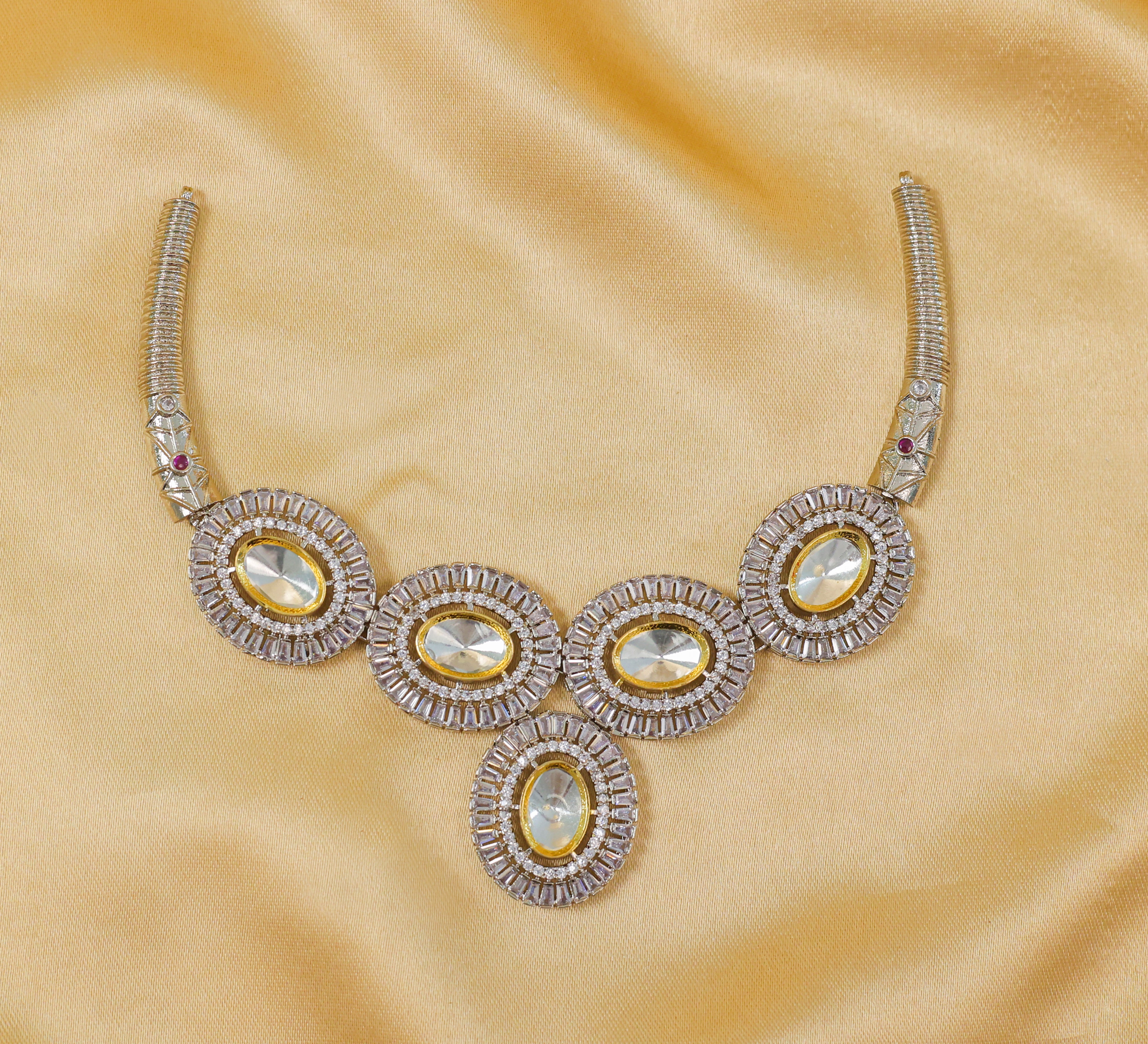 Antique Silver-Plated Necklace Set with Hydro Stones - Adisha Jewels