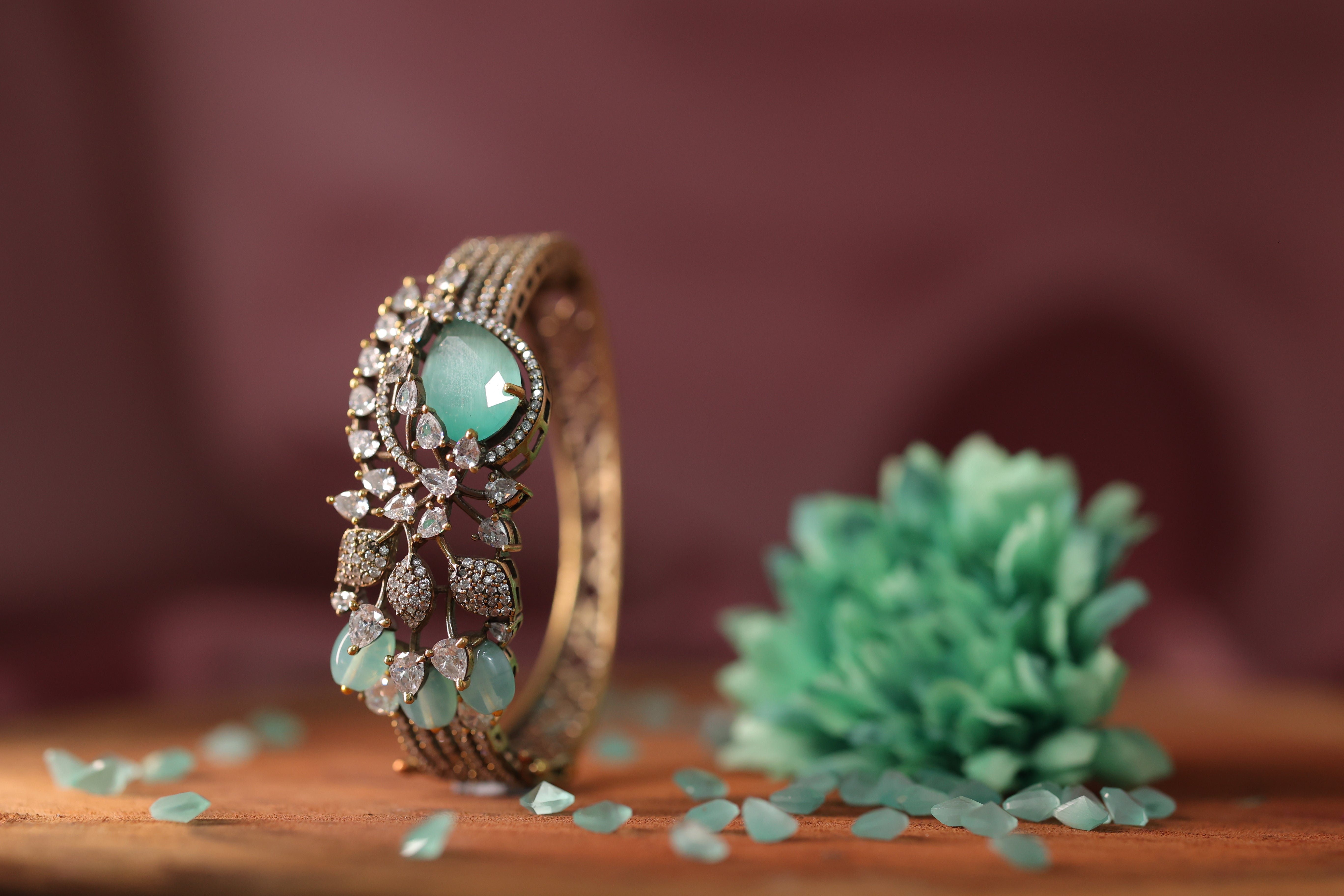 Victorian Kundan and Polki Stones Bracelet - Adisha Jewels