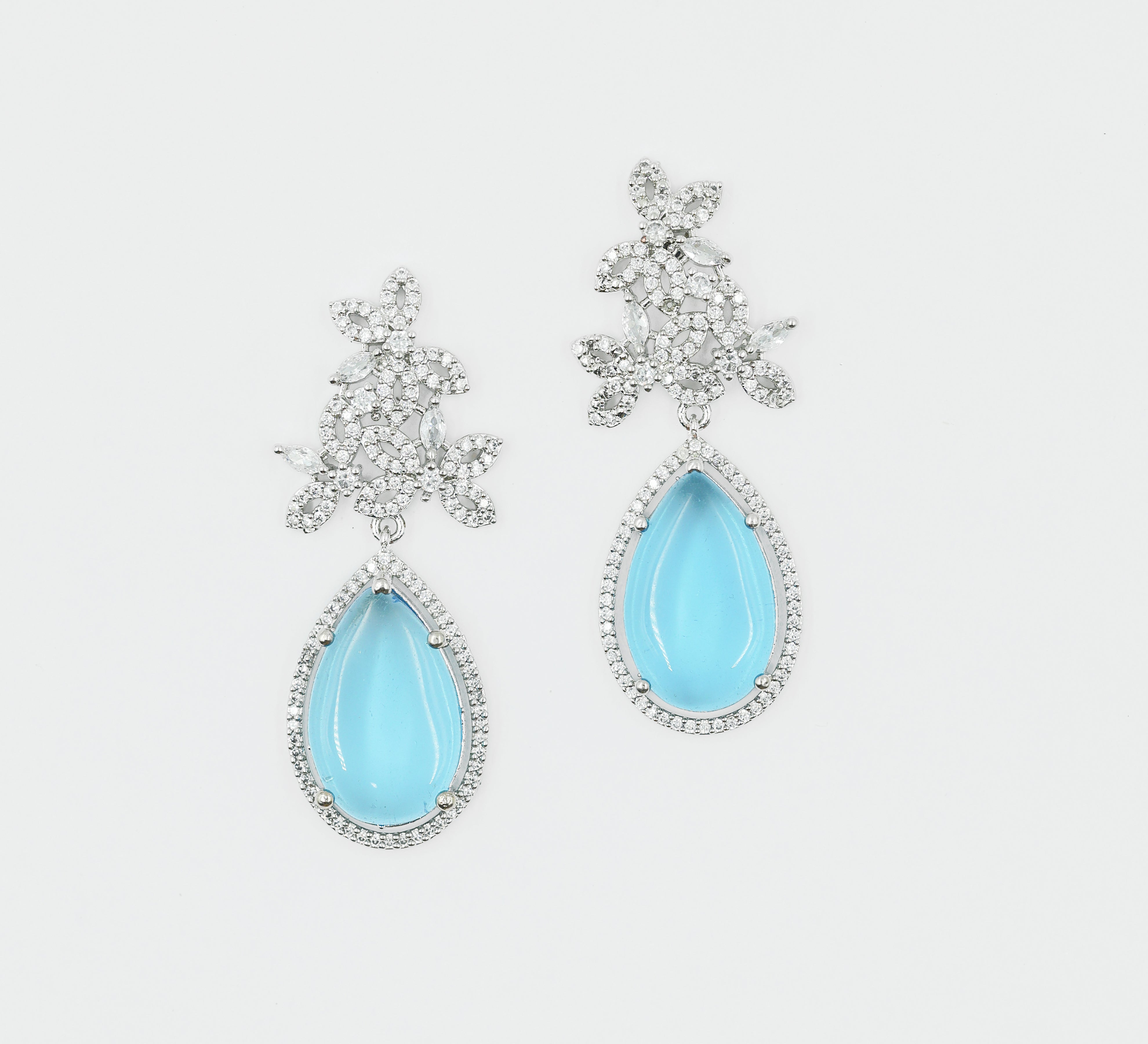 Hydro Stones Earrings with White Rhodium Plating - Adisha Jewels