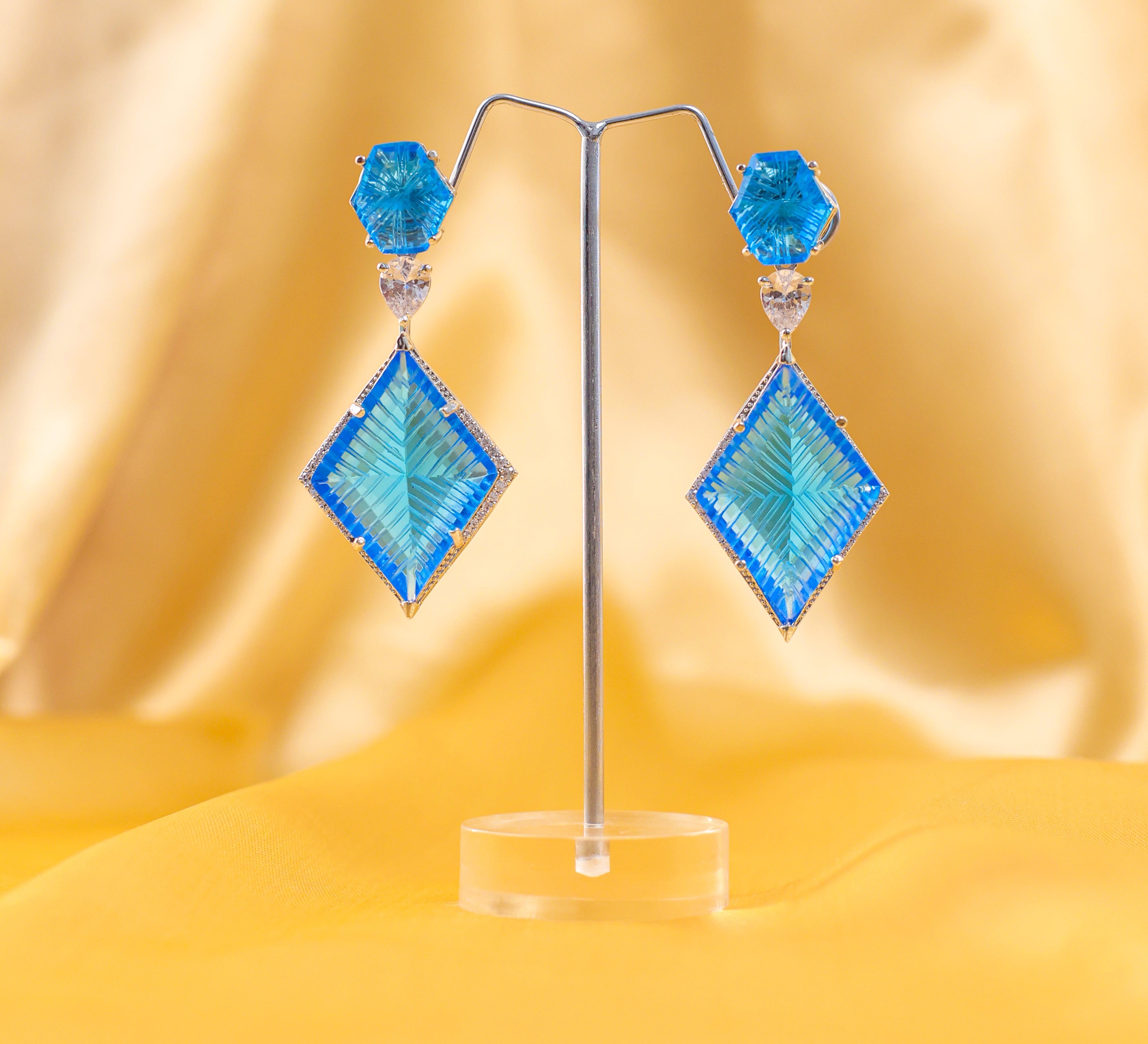 White-Plated Laser-Cut Hydrostone Earrings - Adisha Jewels