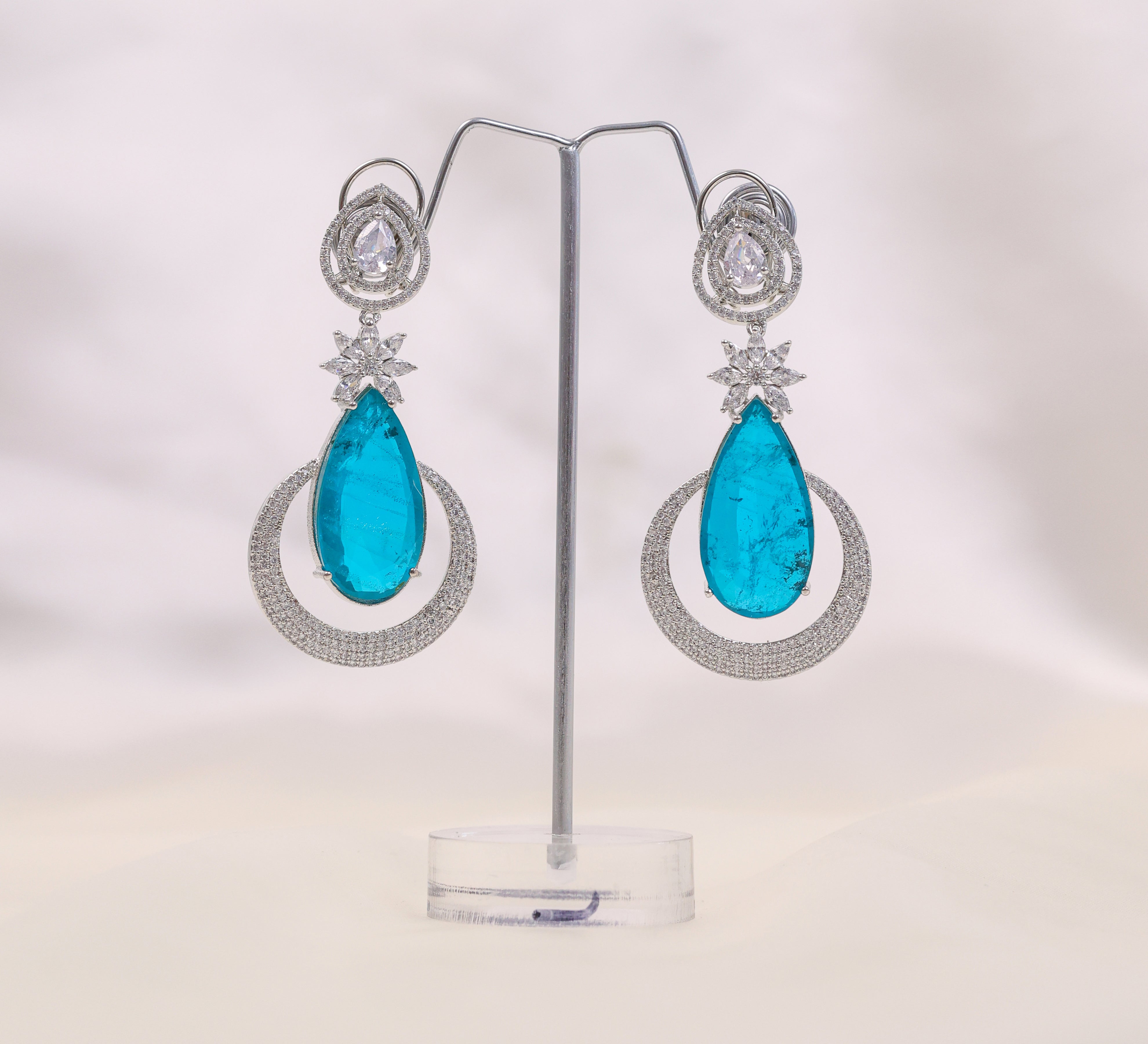 Earrings with Doublet Stones and CZ Accents in White Rhodium - Adisha Jewels