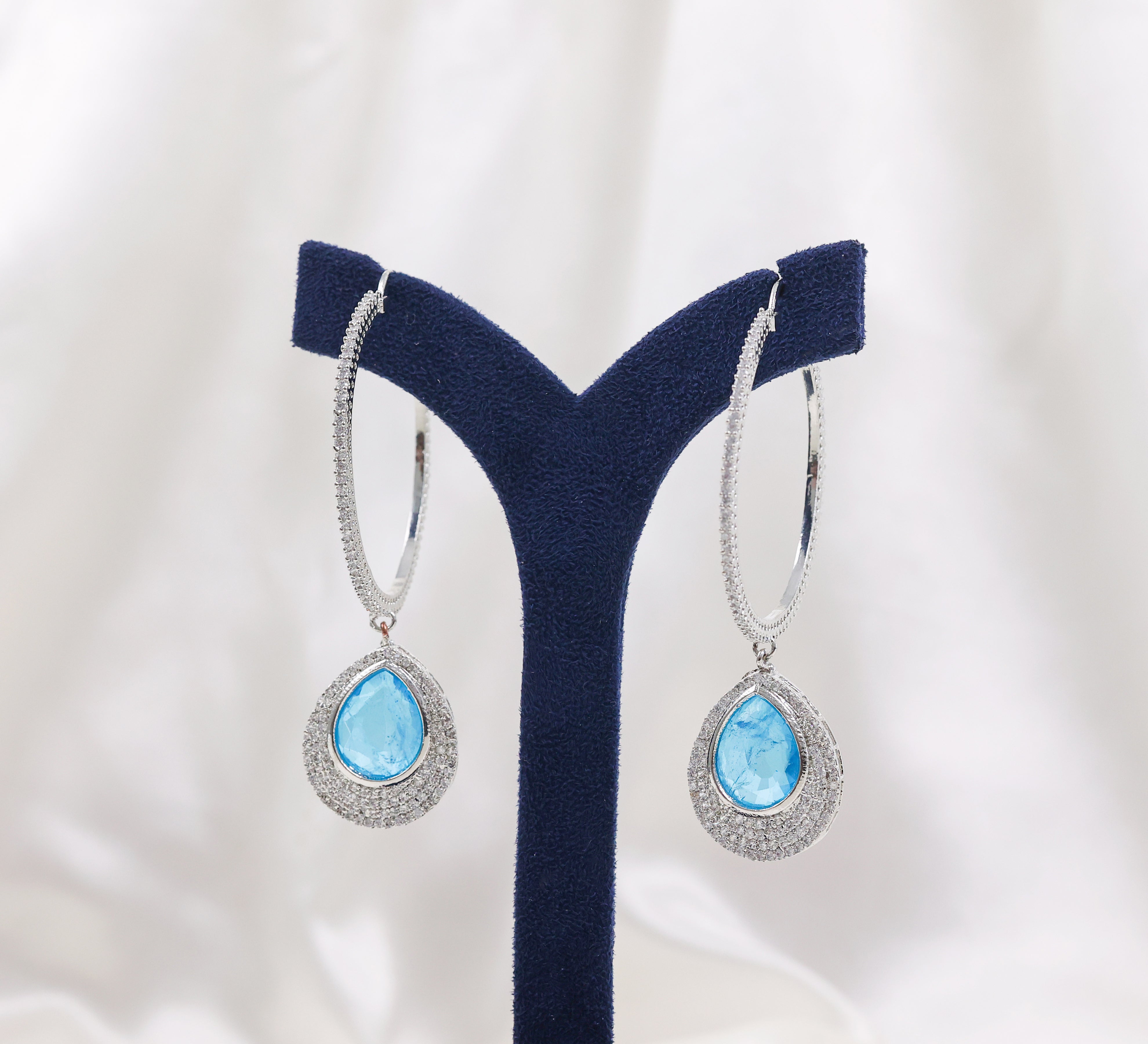 Bali-Style Earrings with Doublet Stones and CZ Accents in White Rhodium - Adisha Jewels