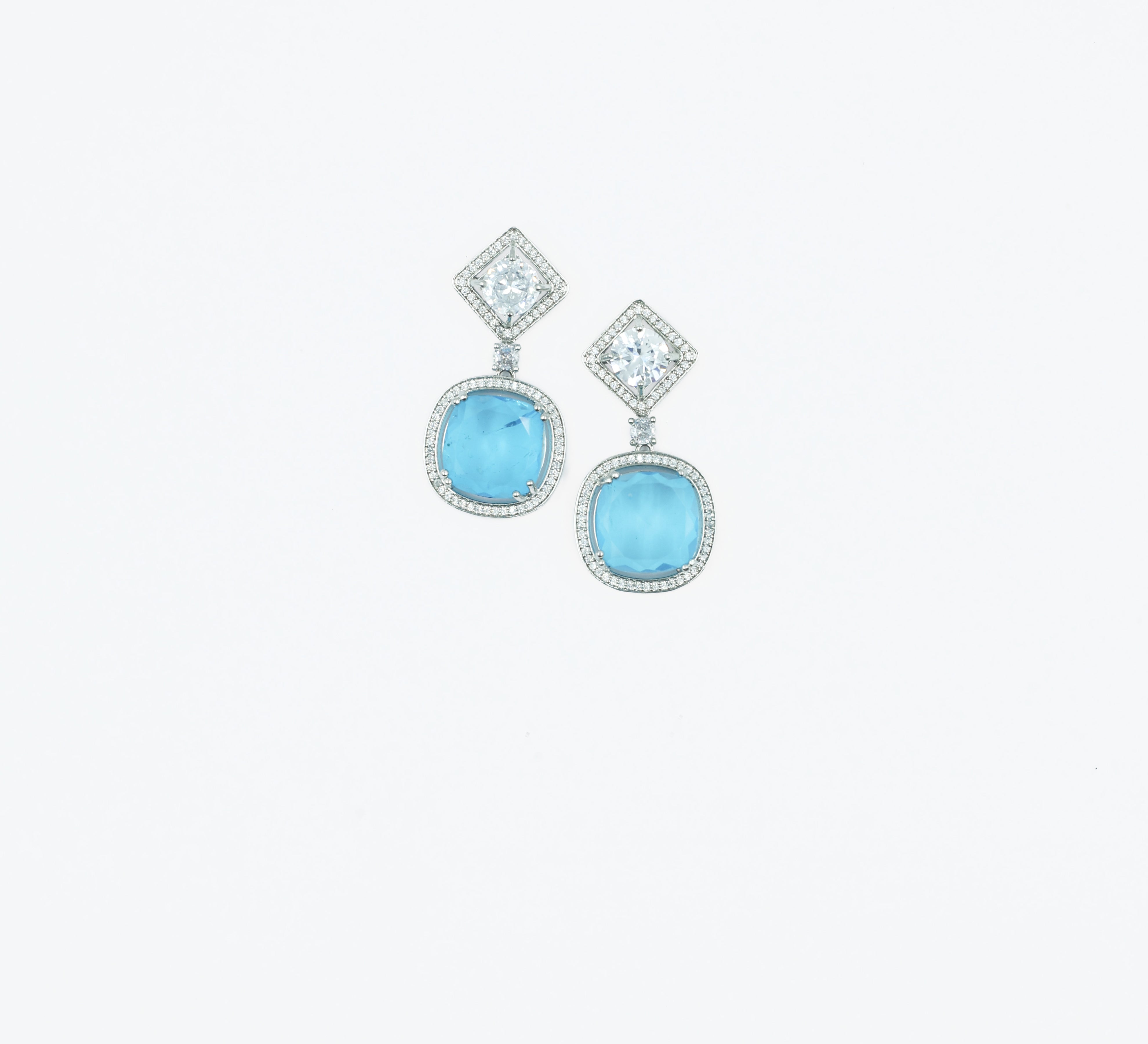 Earrings with Vibrant Doublet Stones and CZ Accents in White Rhodium - Adisha Jewels