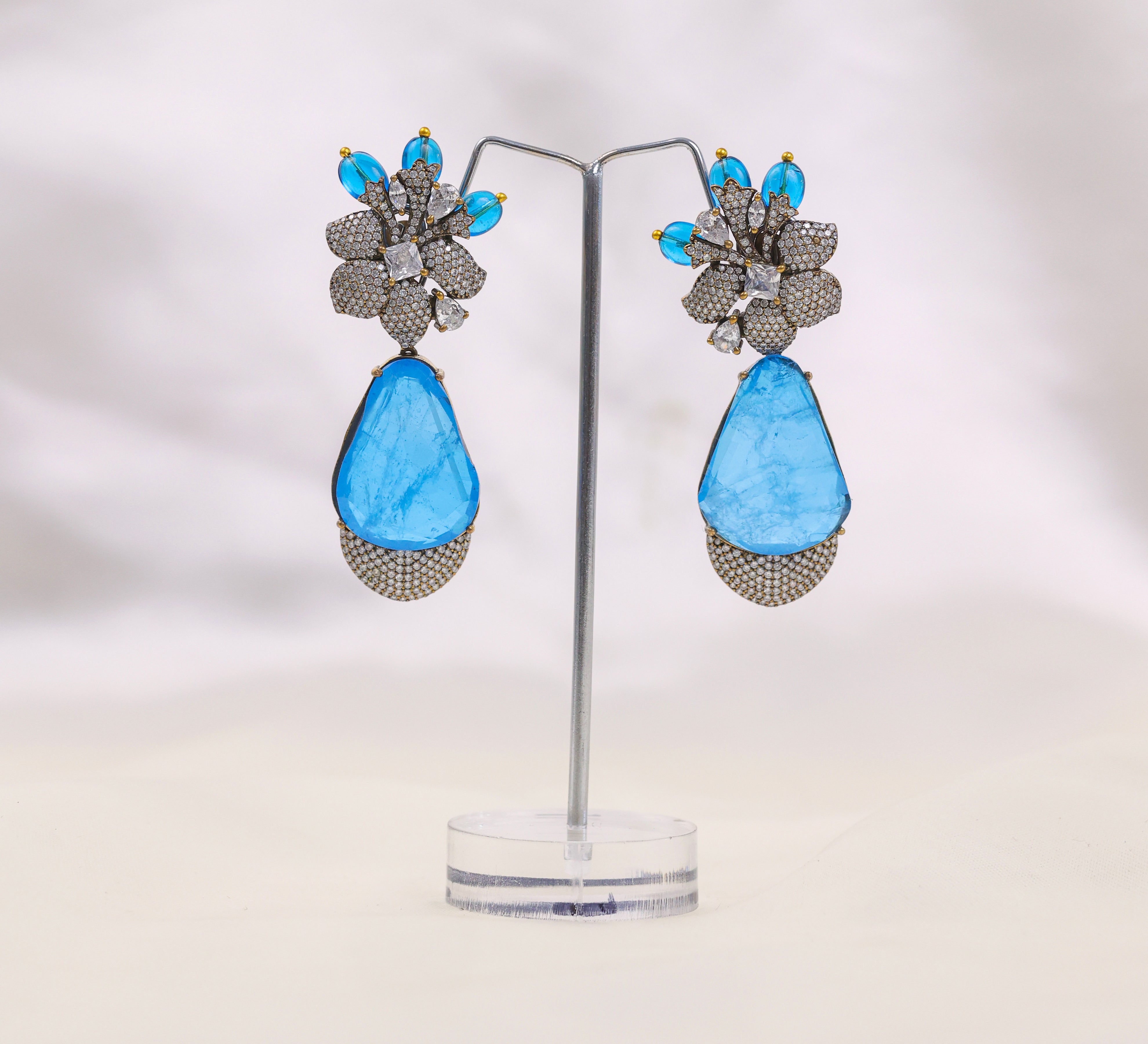 Victorian-Inspired Earrings with Doublet Stones and CZ Accents - Adisha Jewels