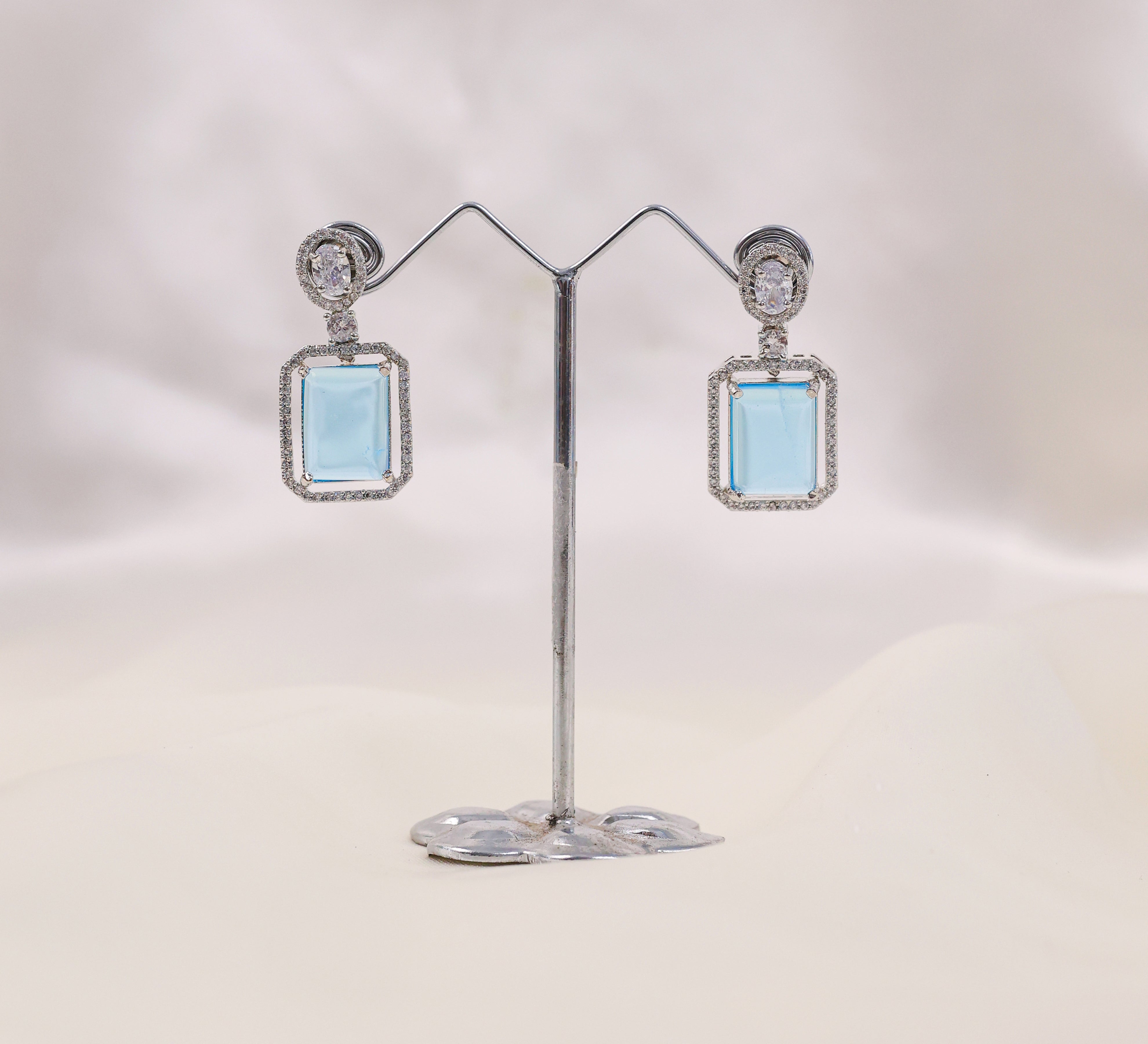 Earrings with Doublet Potta Stones and CZ Accents in White Rhodium - Adisha Jewels