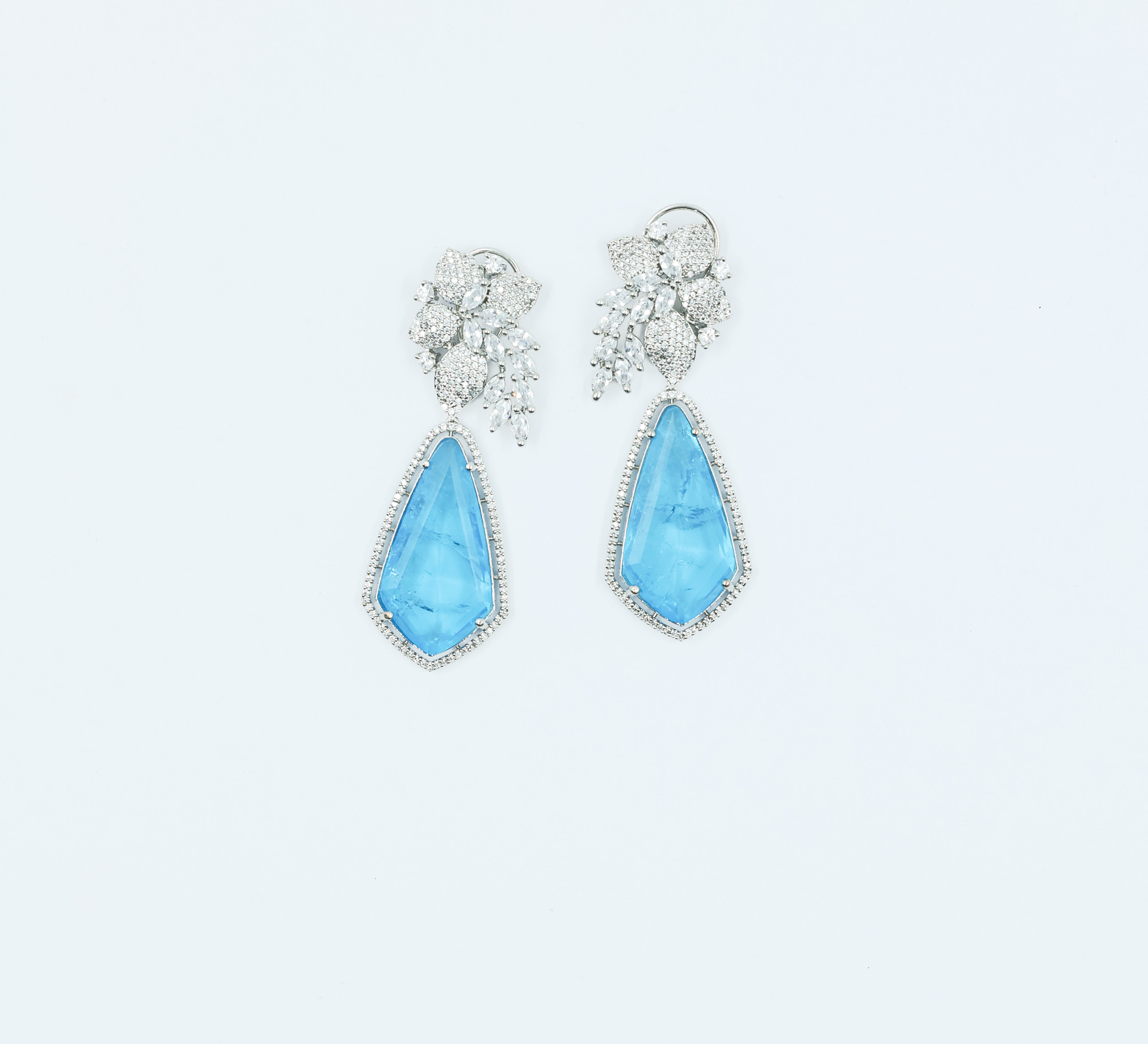 Beaded Earrings with Doublet Stones and CZ in White Rhodium - Adisha Jewels