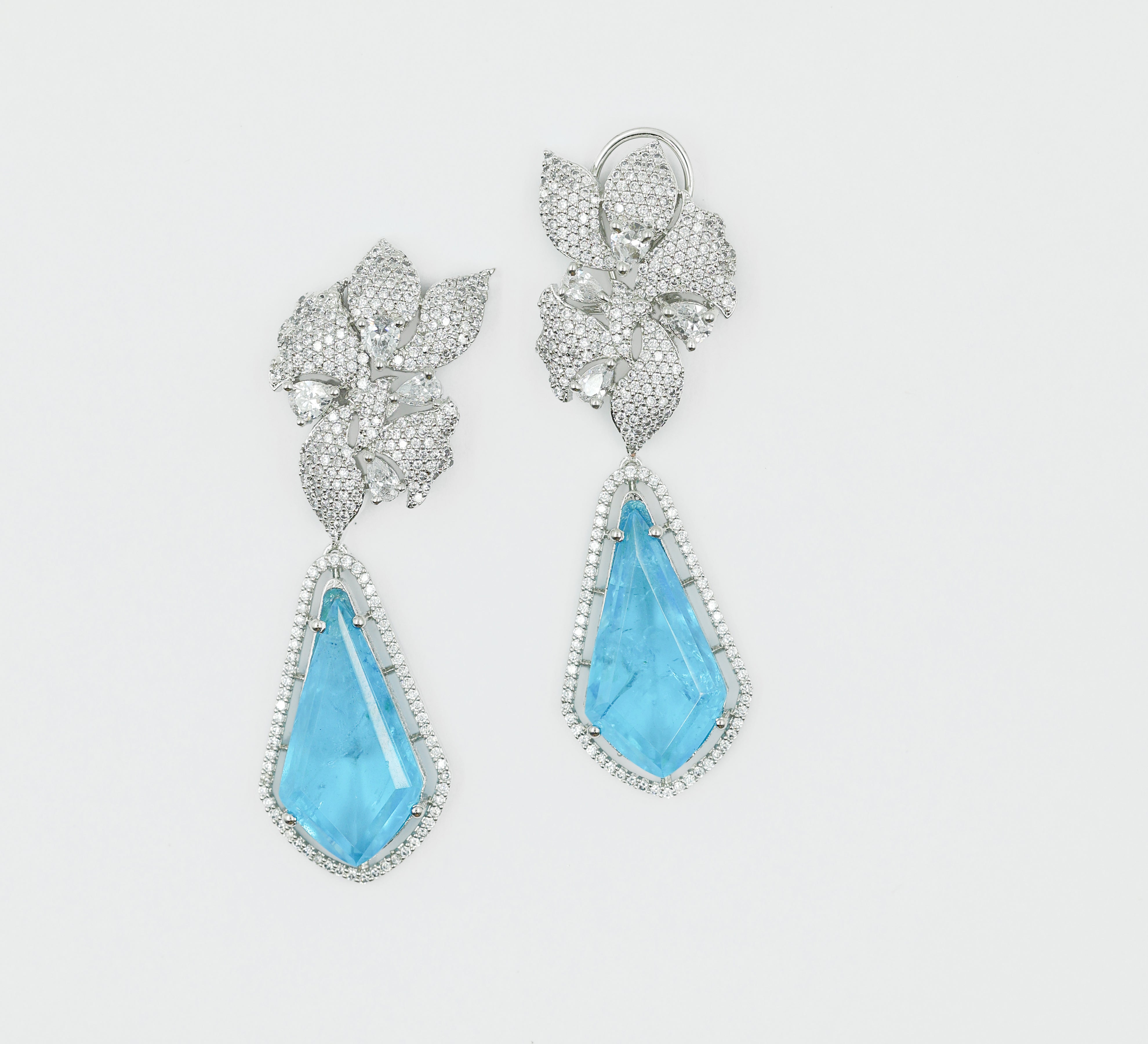 Doublet Stones Earrings with White Rhodium Plating - Adisha Jewels