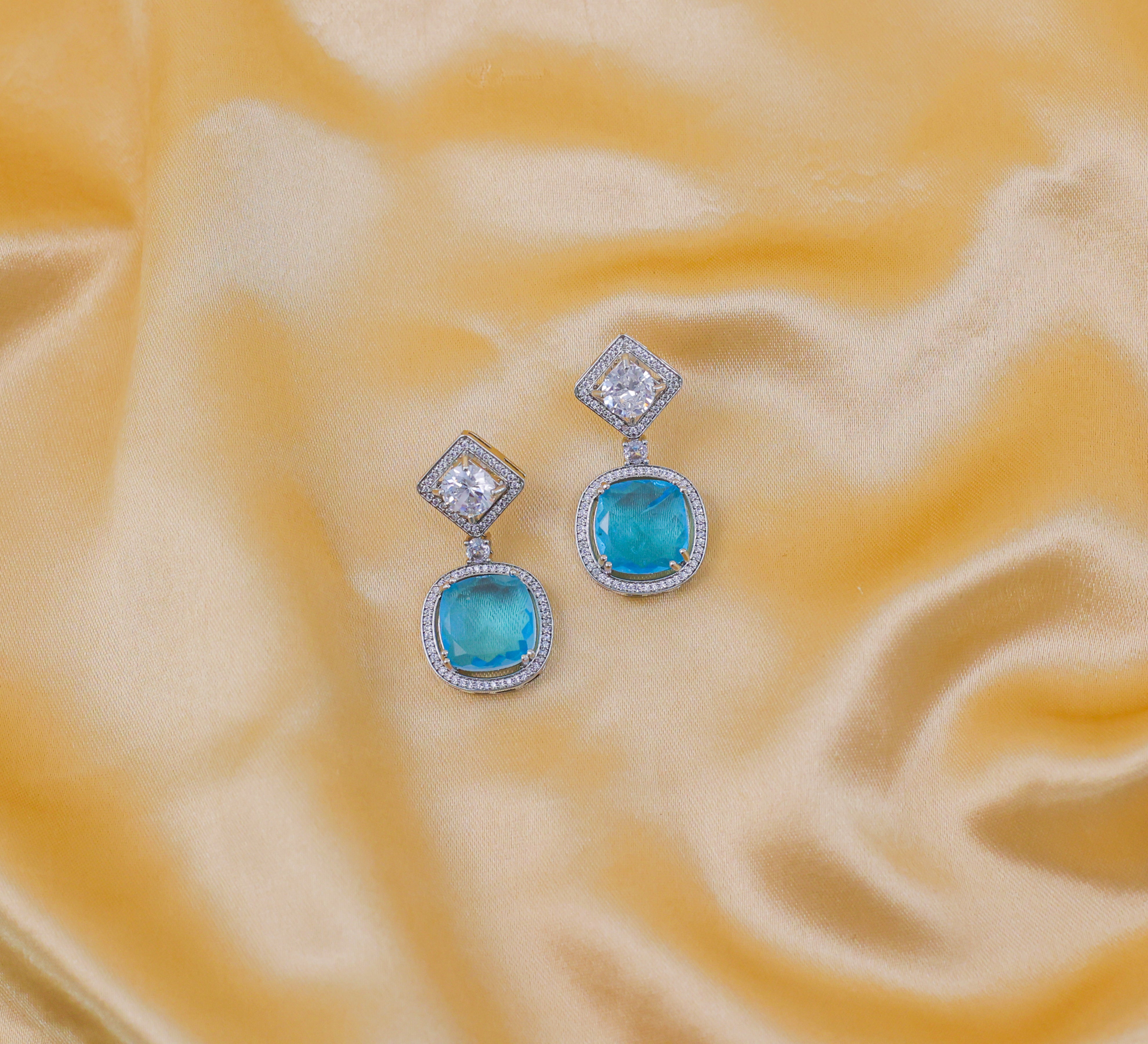 Earrings with Vibrant Doublet Stones and CZ Accents in White Rhodium - Adisha Jewels