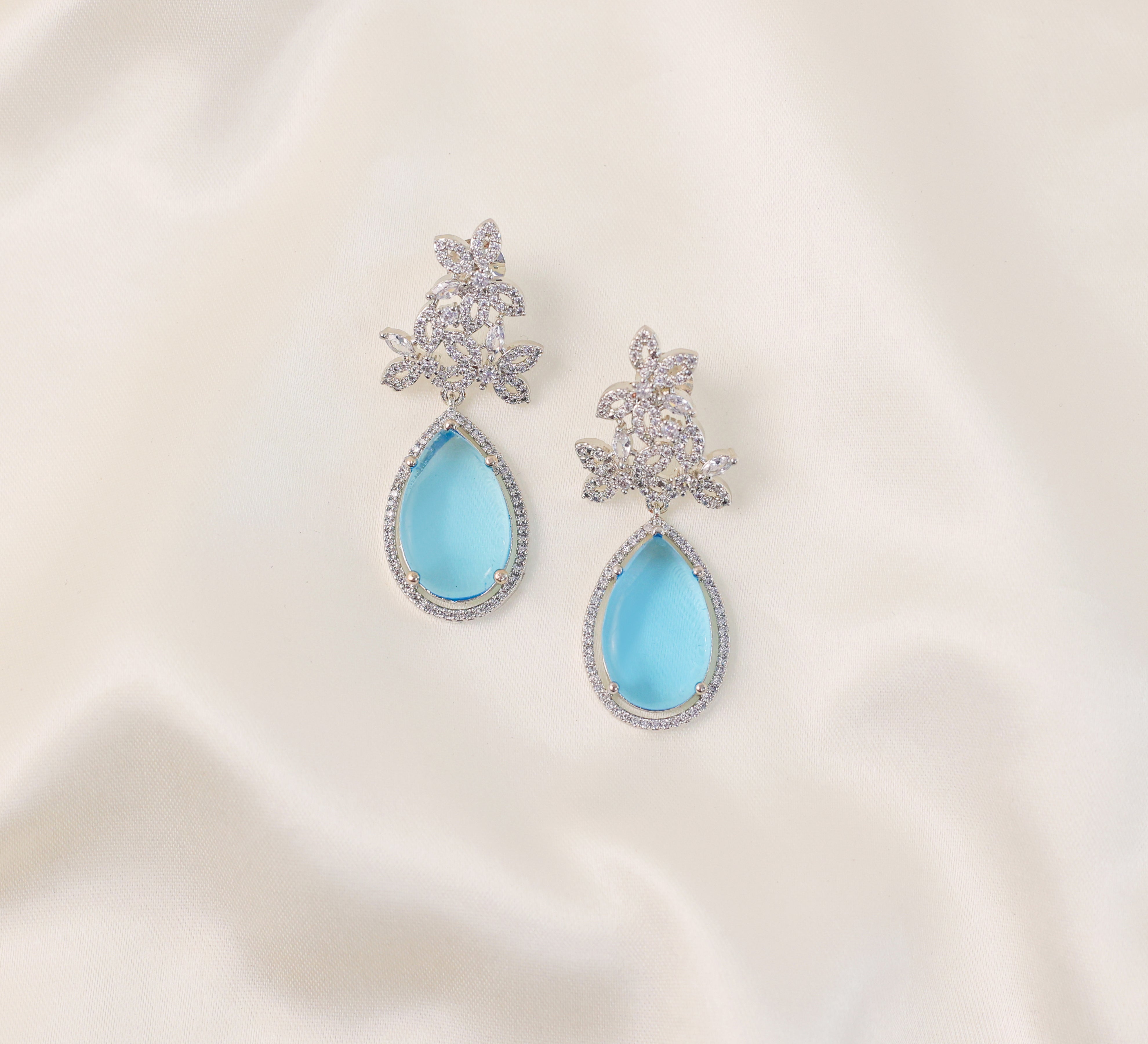 Hydro Stones Earrings with White Rhodium Plating - Adisha Jewels