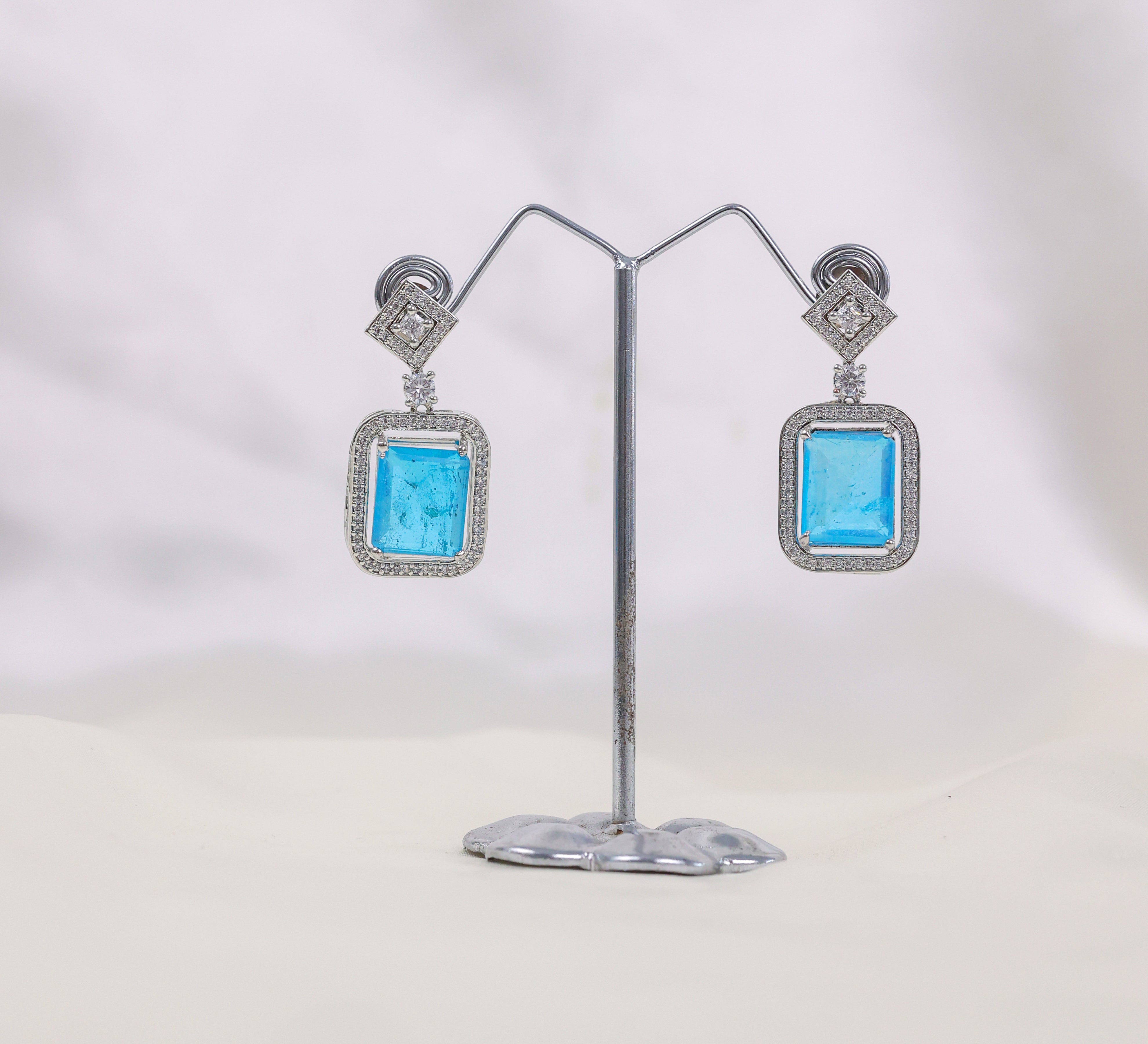 Earrings with Doublet Stones and Hydro Stones in White Rhodium - Adisha Jewels