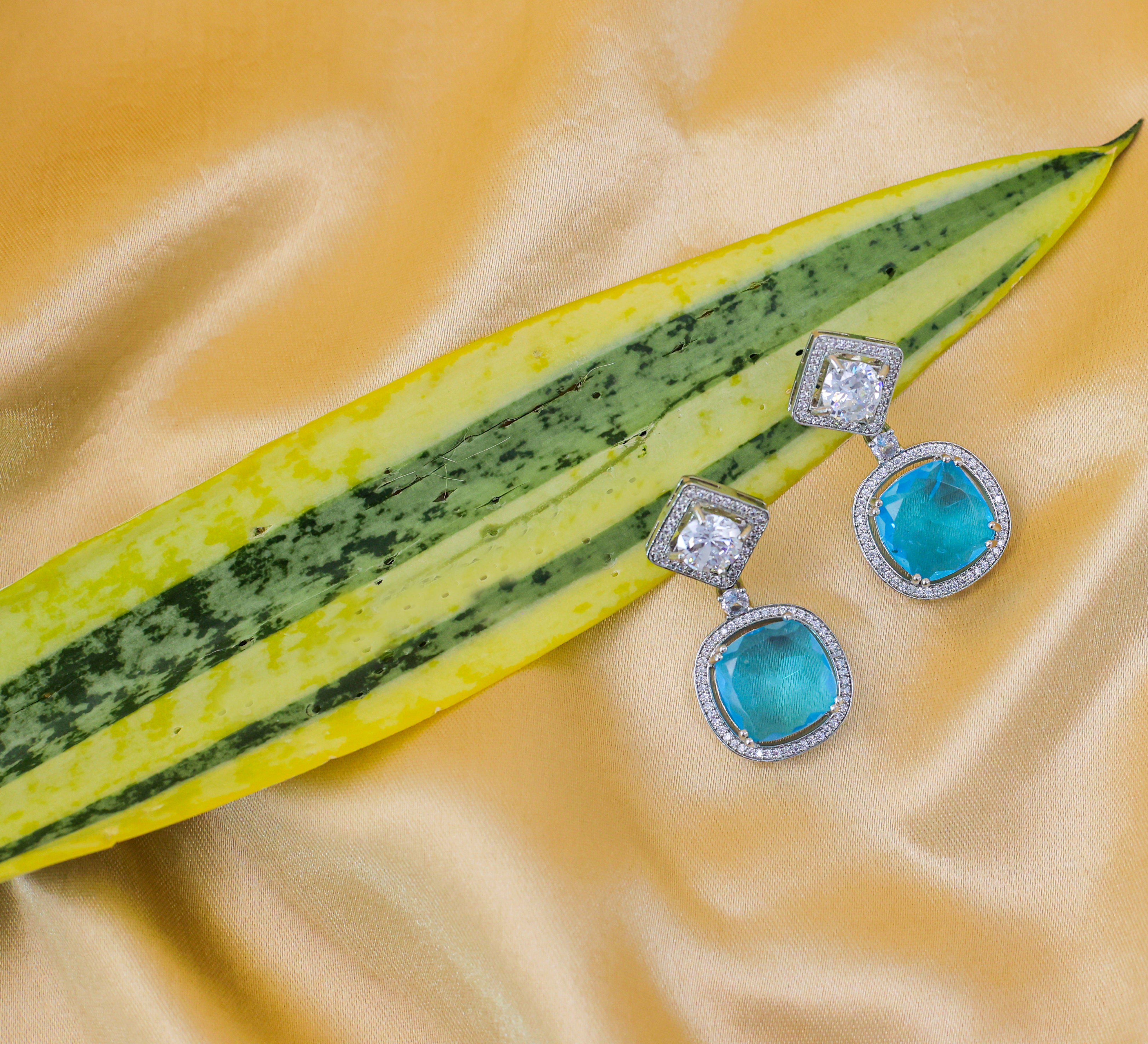 Earrings with Vibrant Doublet Stones and CZ Accents in White Rhodium - Adisha Jewels