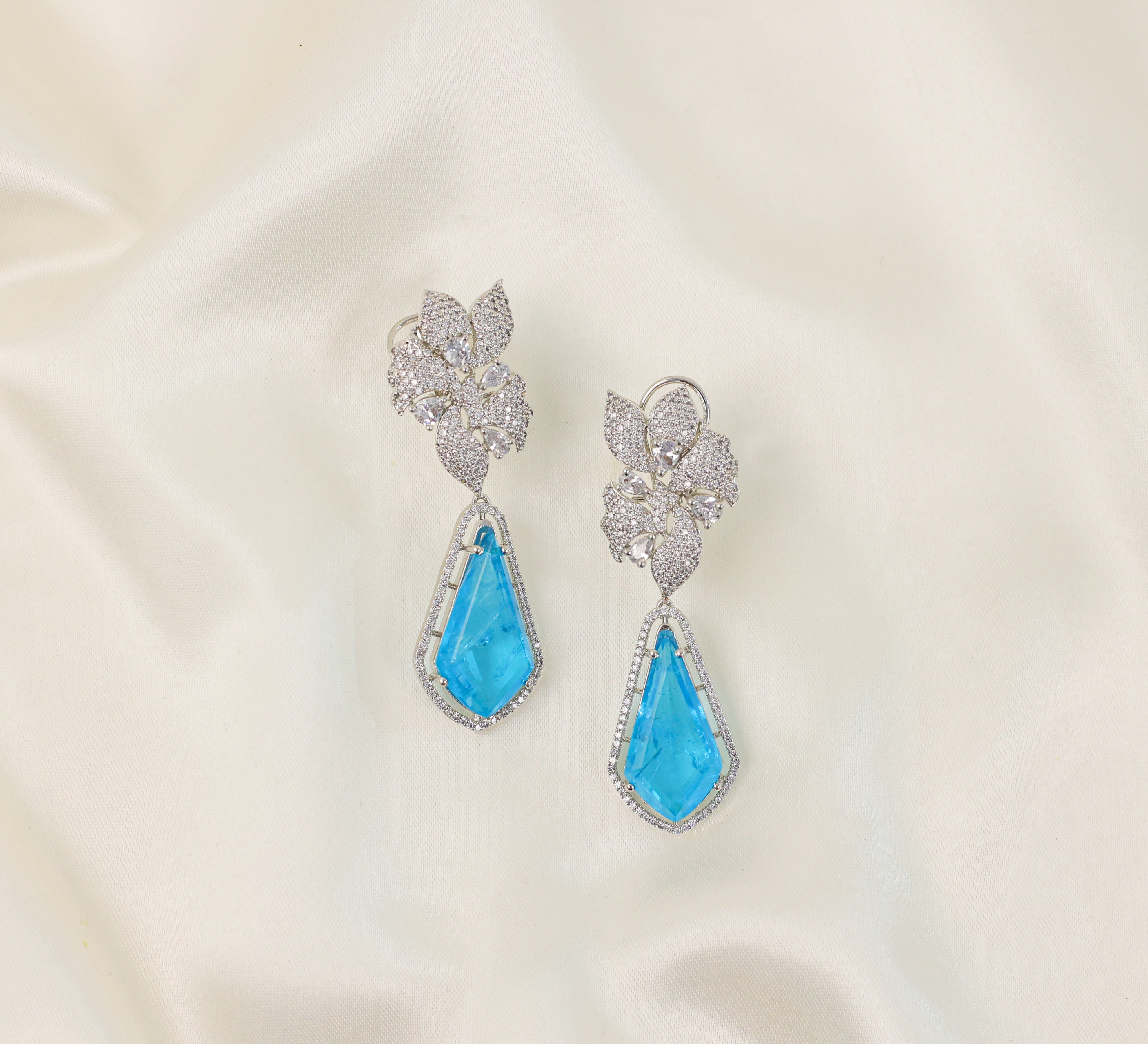 Doublet Stones Earrings with White Rhodium Plating - Adisha Jewels