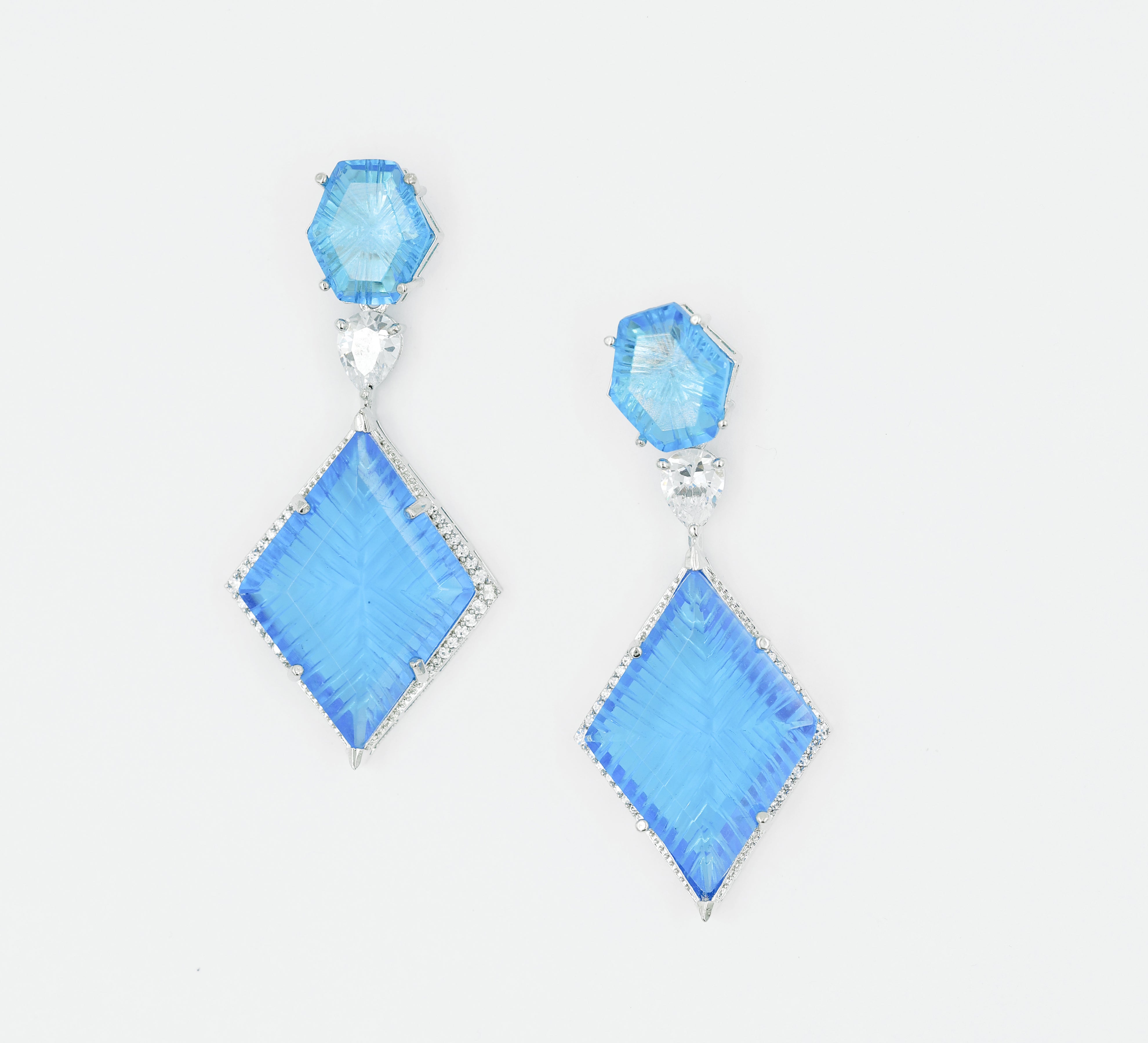 White-Plated Laser-Cut Hydrostone Earrings - Adisha Jewels