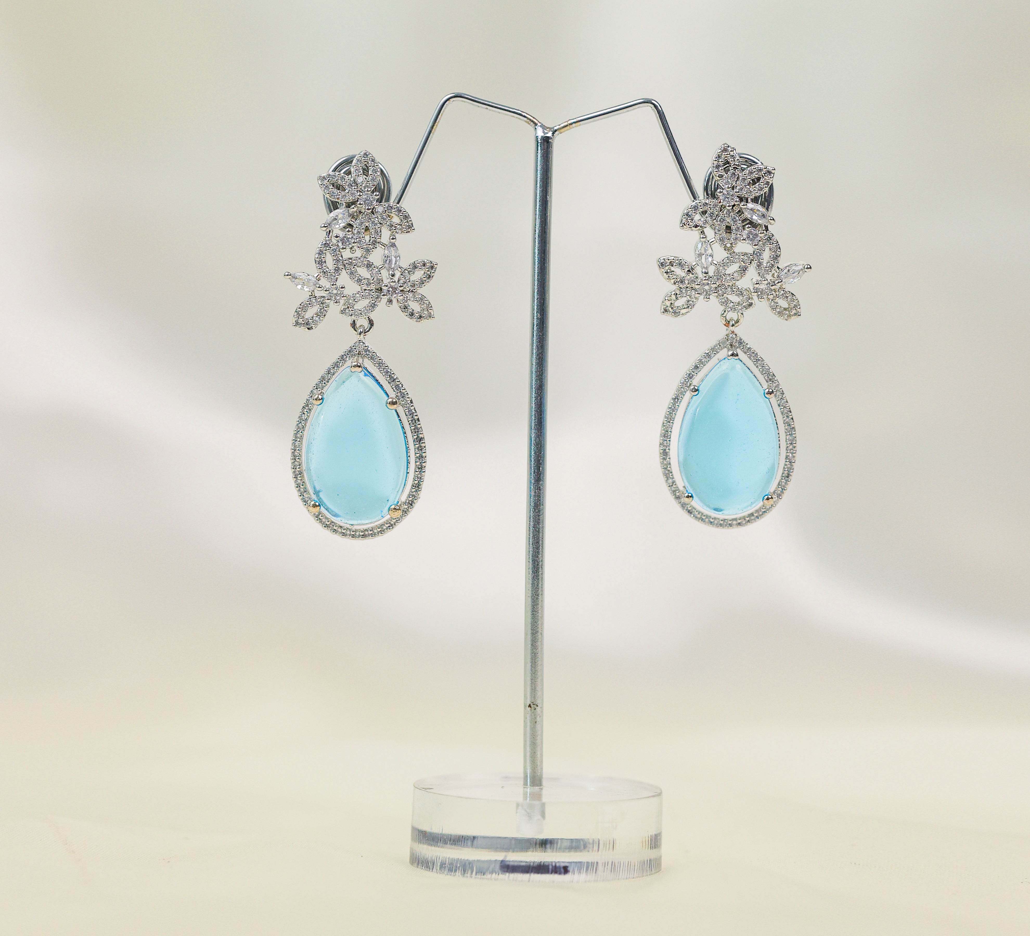 Hydro Stones Earrings with White Rhodium Plating - Adisha Jewels