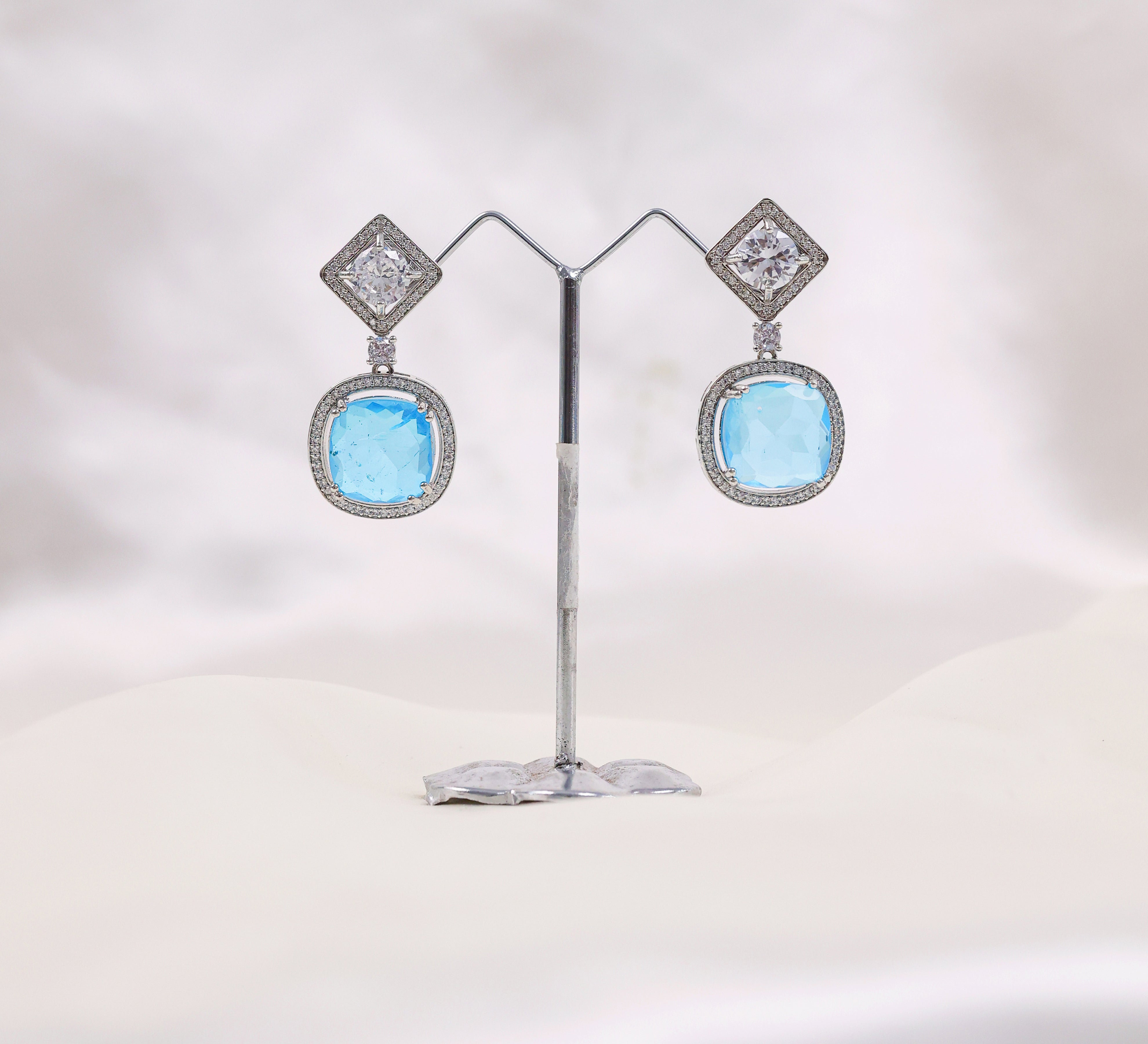 Earrings with Vibrant Doublet Stones and CZ Accents in White Rhodium - Adisha Jewels