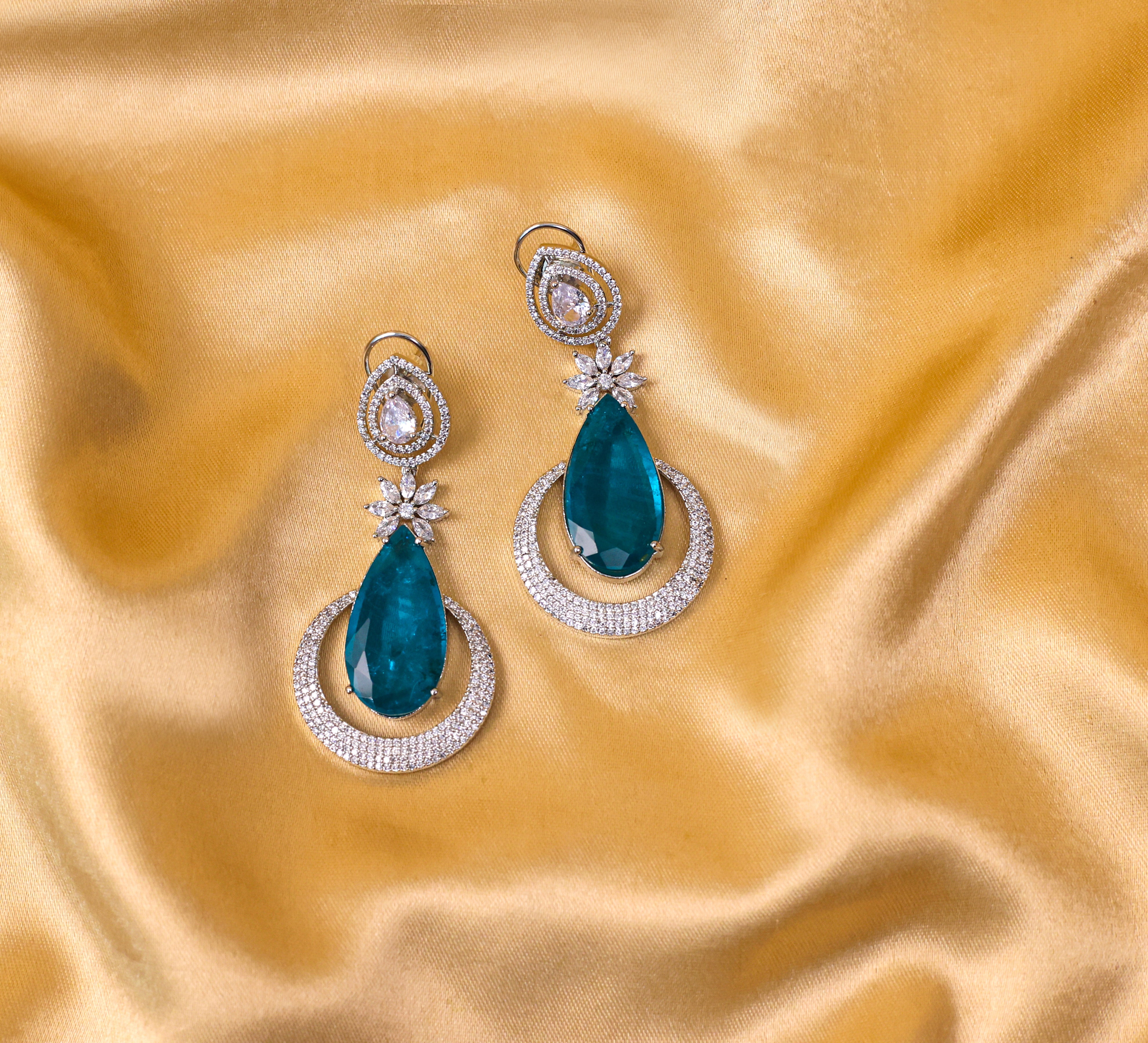 Earrings with Doublet Stones and CZ Accents in White Rhodium - Adisha Jewels