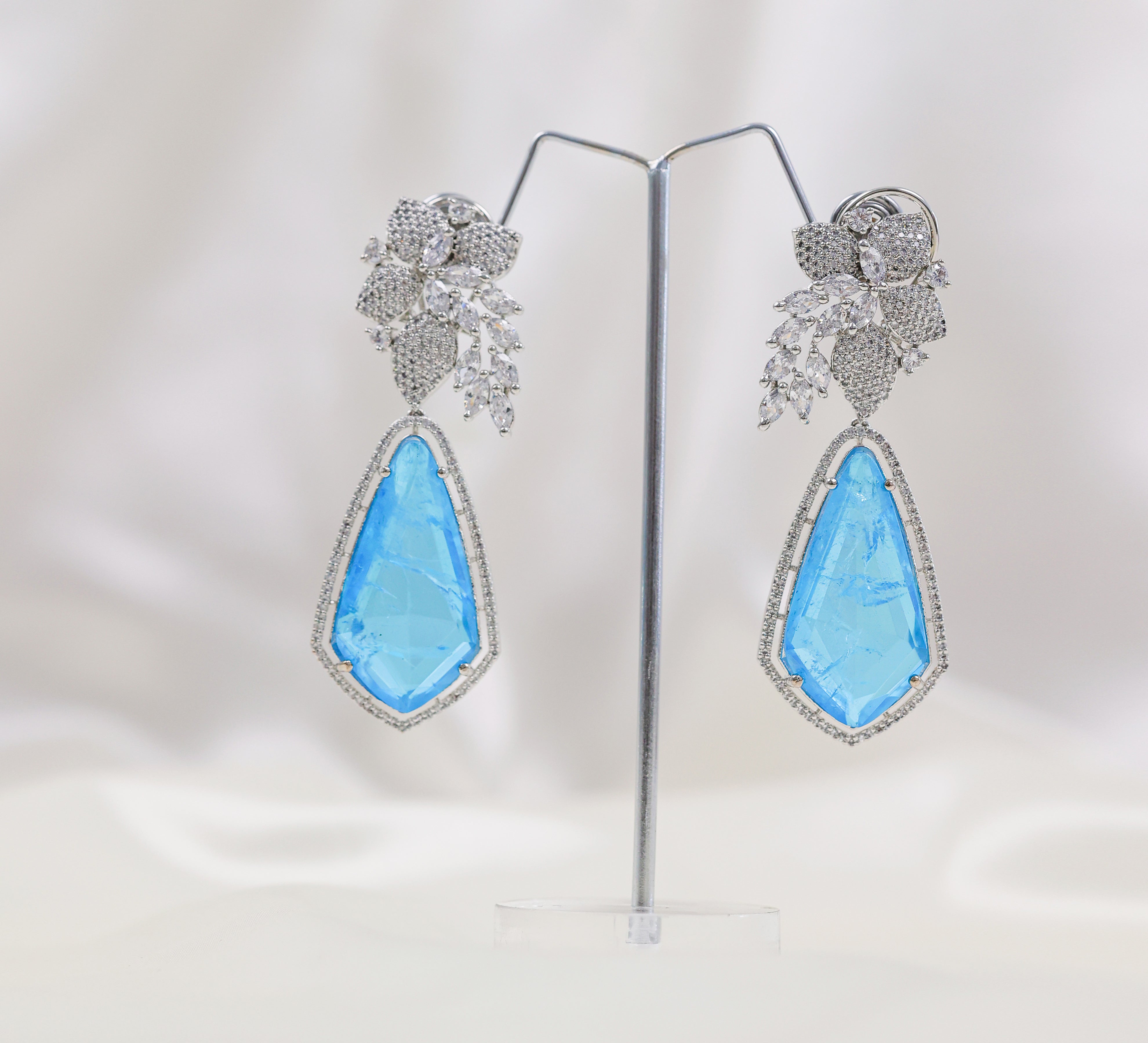 Beaded Earrings with Doublet Stones and CZ in White Rhodium - Adisha Jewels