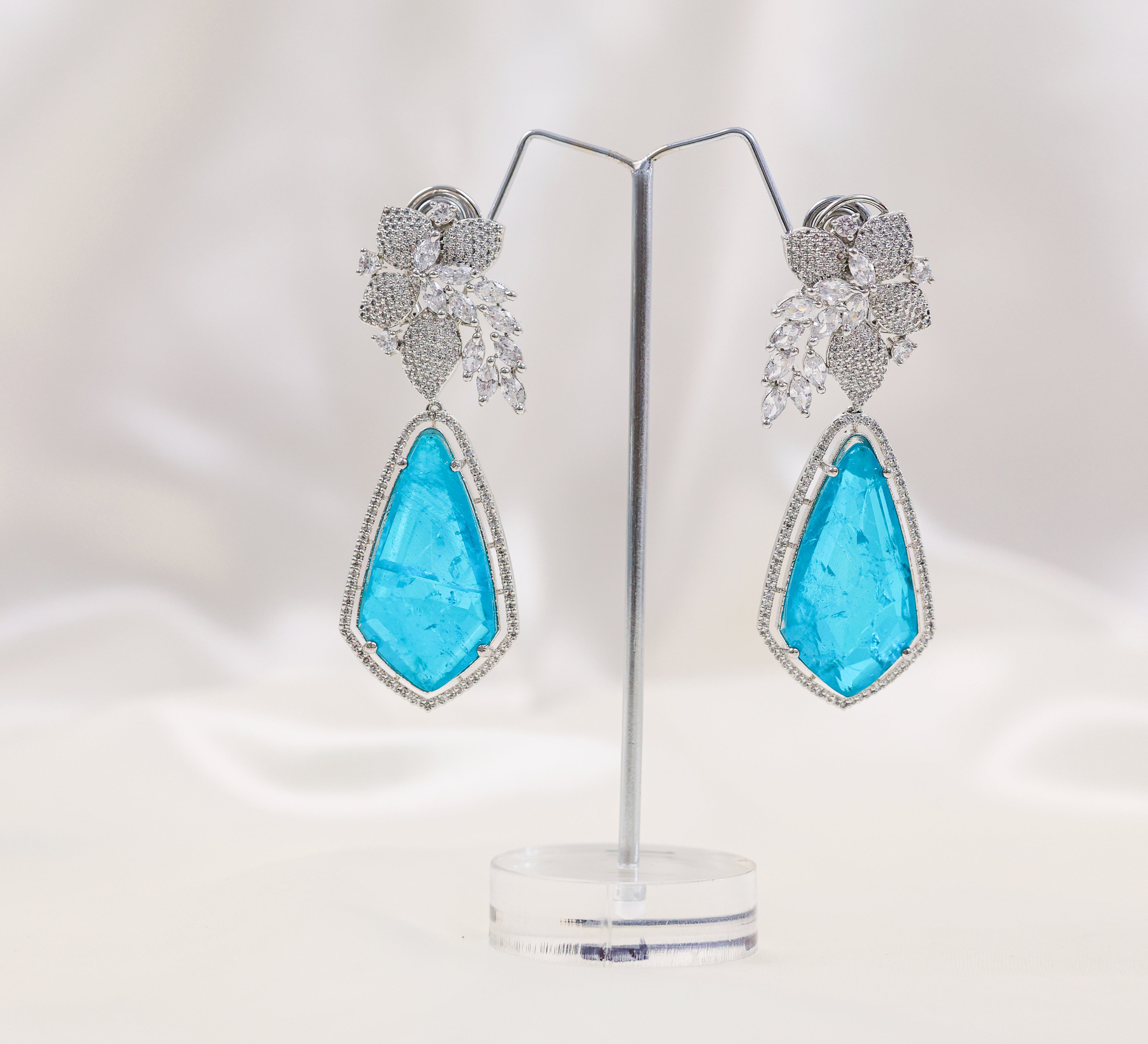 Beaded Earrings with Doublet Stones and CZ in White Rhodium - Adisha Jewels