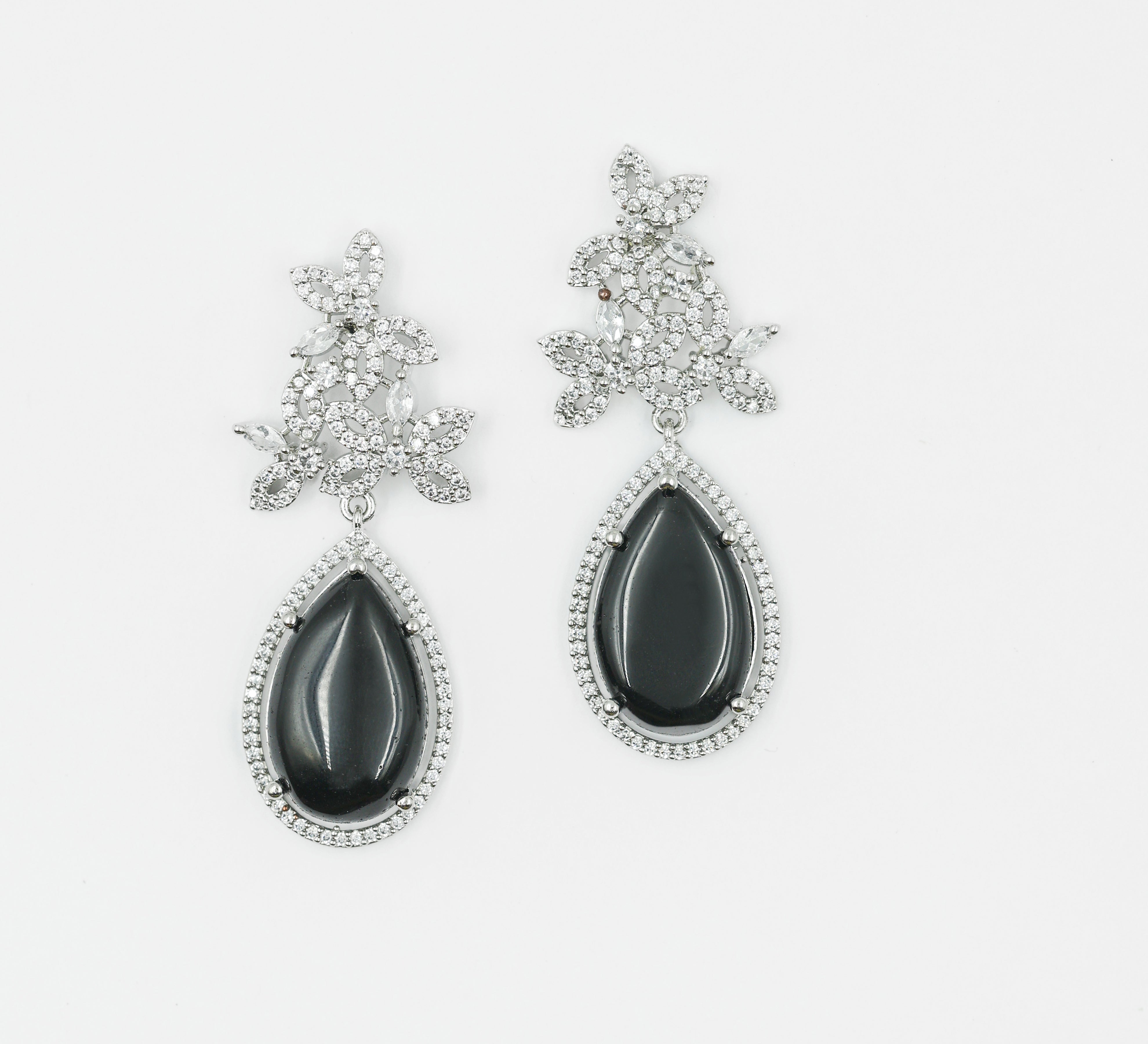 Hydro Stones Earrings with White Rhodium Plating - Adisha Jewels