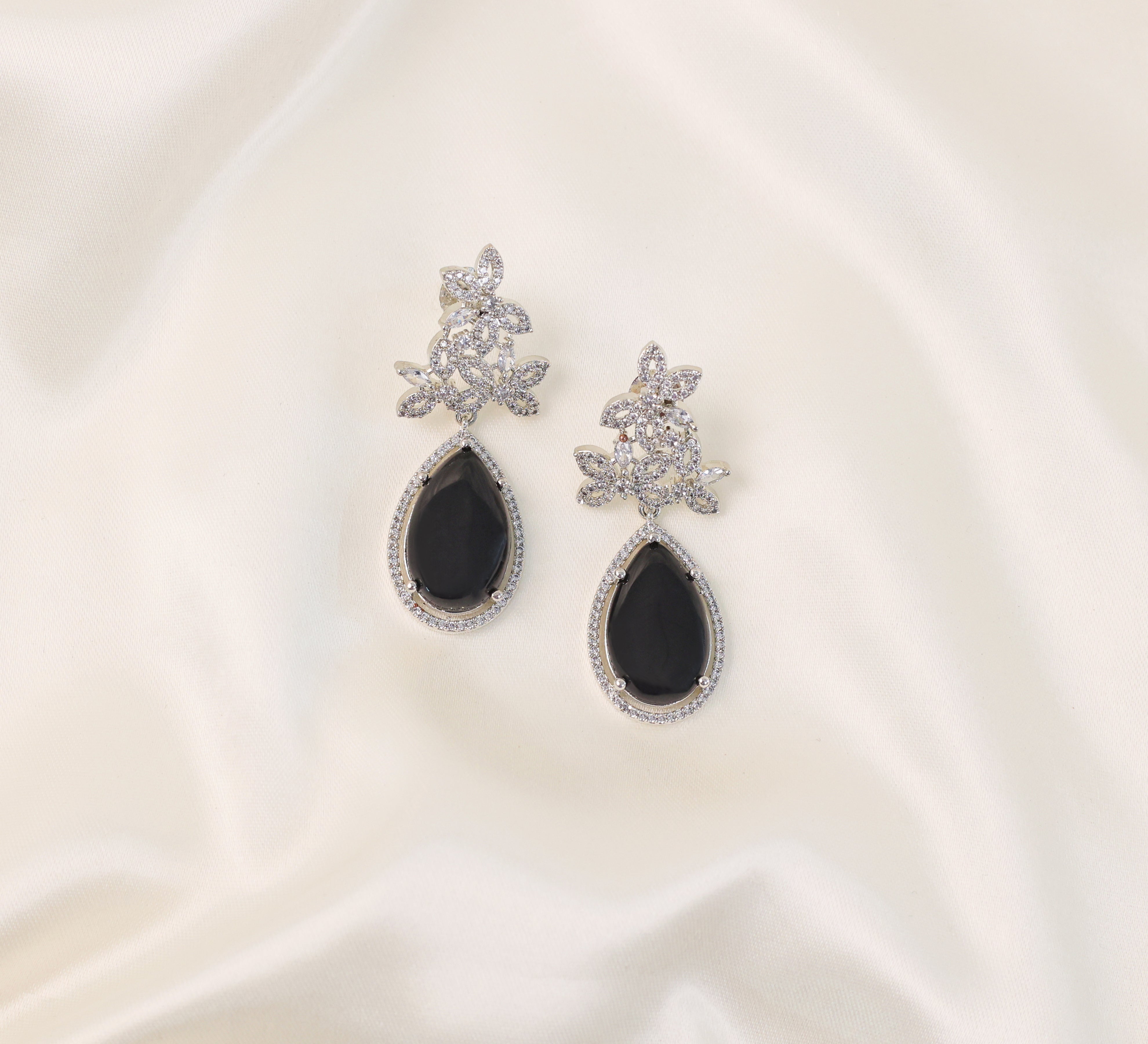 Hydro Stones Earrings with White Rhodium Plating - Adisha Jewels