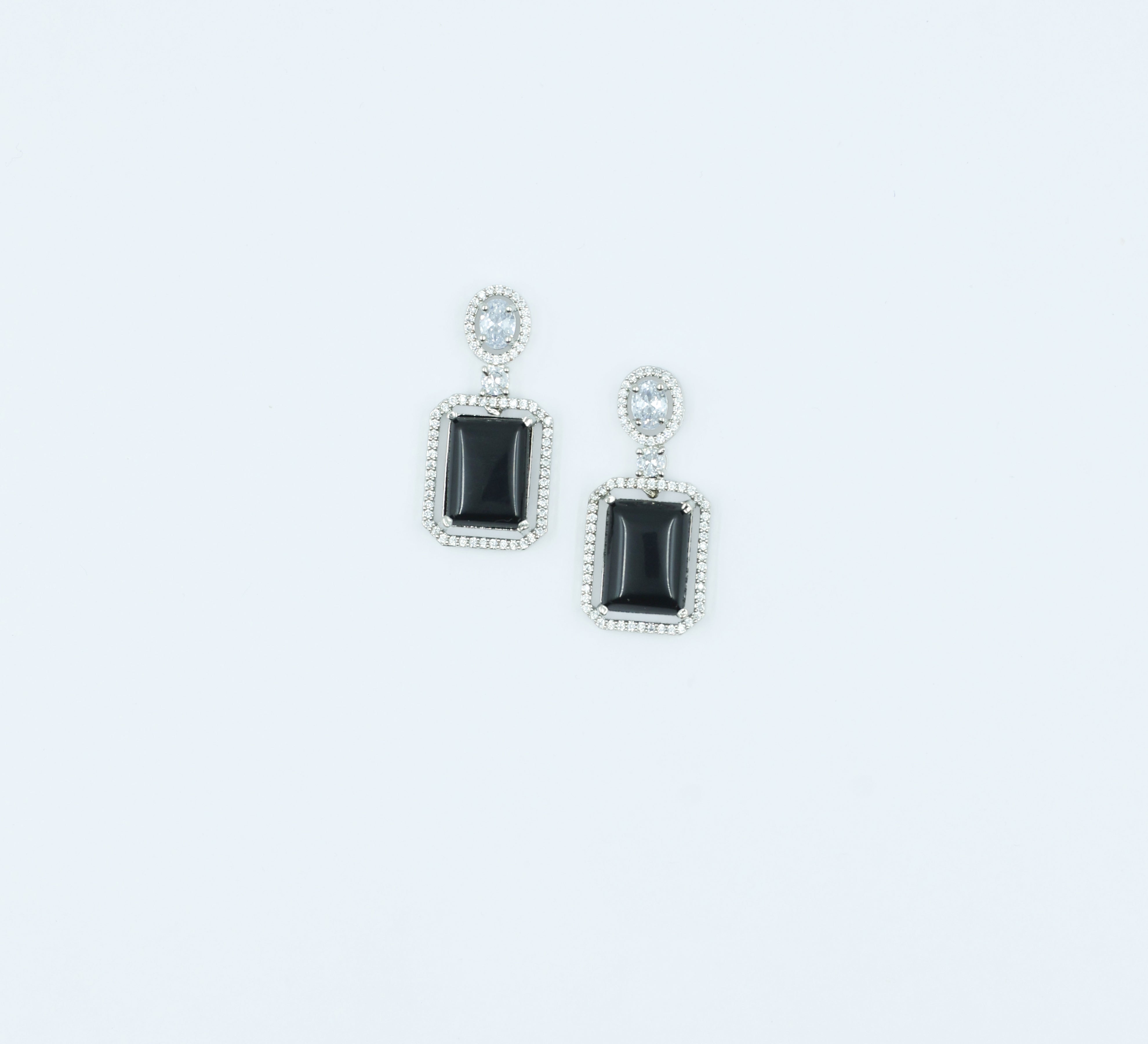 Earrings with Doublet Potta Stones and CZ Accents in White Rhodium - Adisha Jewels