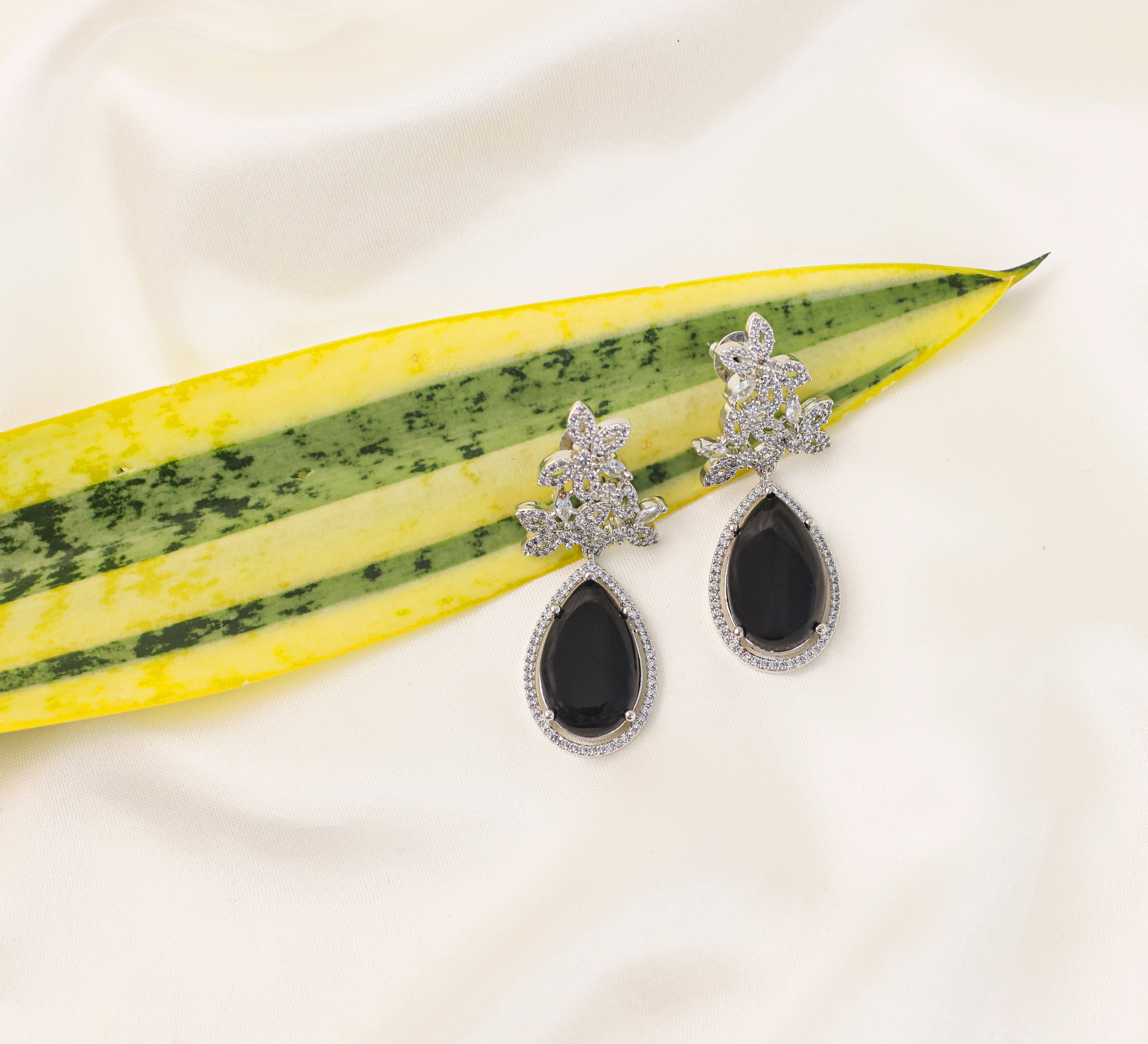 Hydro Stones Earrings with White Rhodium Plating - Adisha Jewels