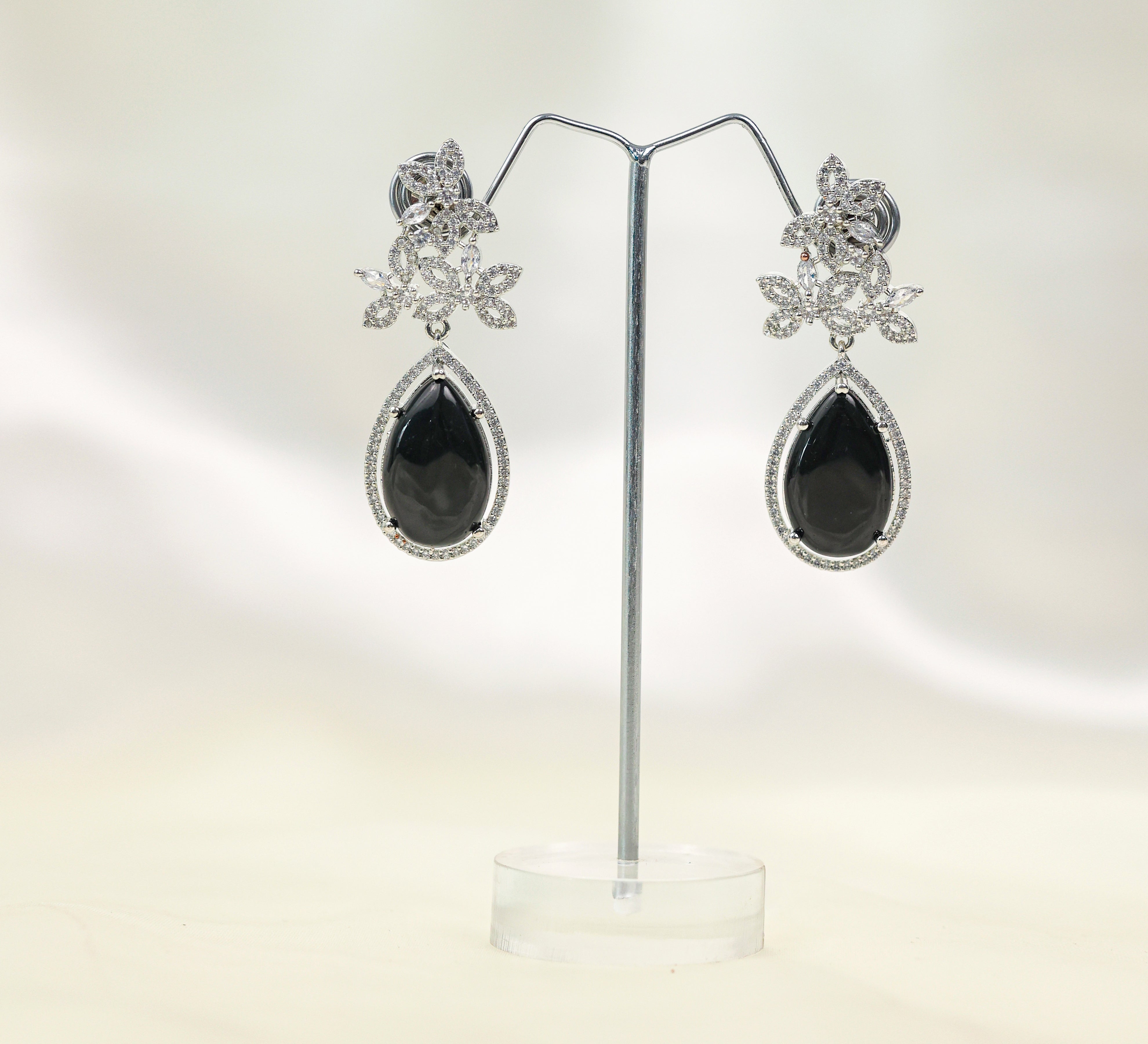 Hydro Stones Earrings with White Rhodium Plating - Adisha Jewels