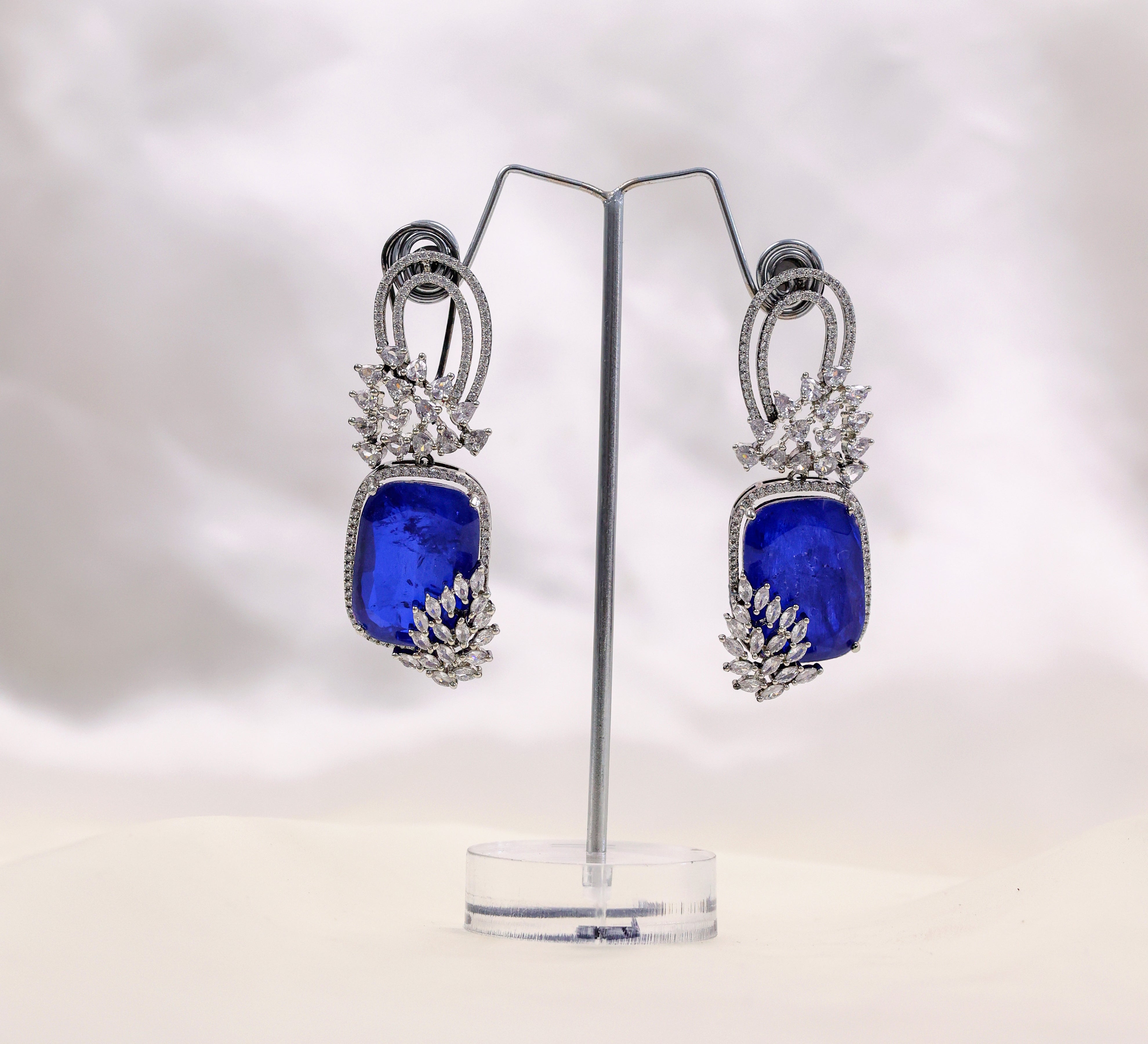 Earrings with Doublet Stones and Hydro Stones in White Rhodium - Adisha Jewels