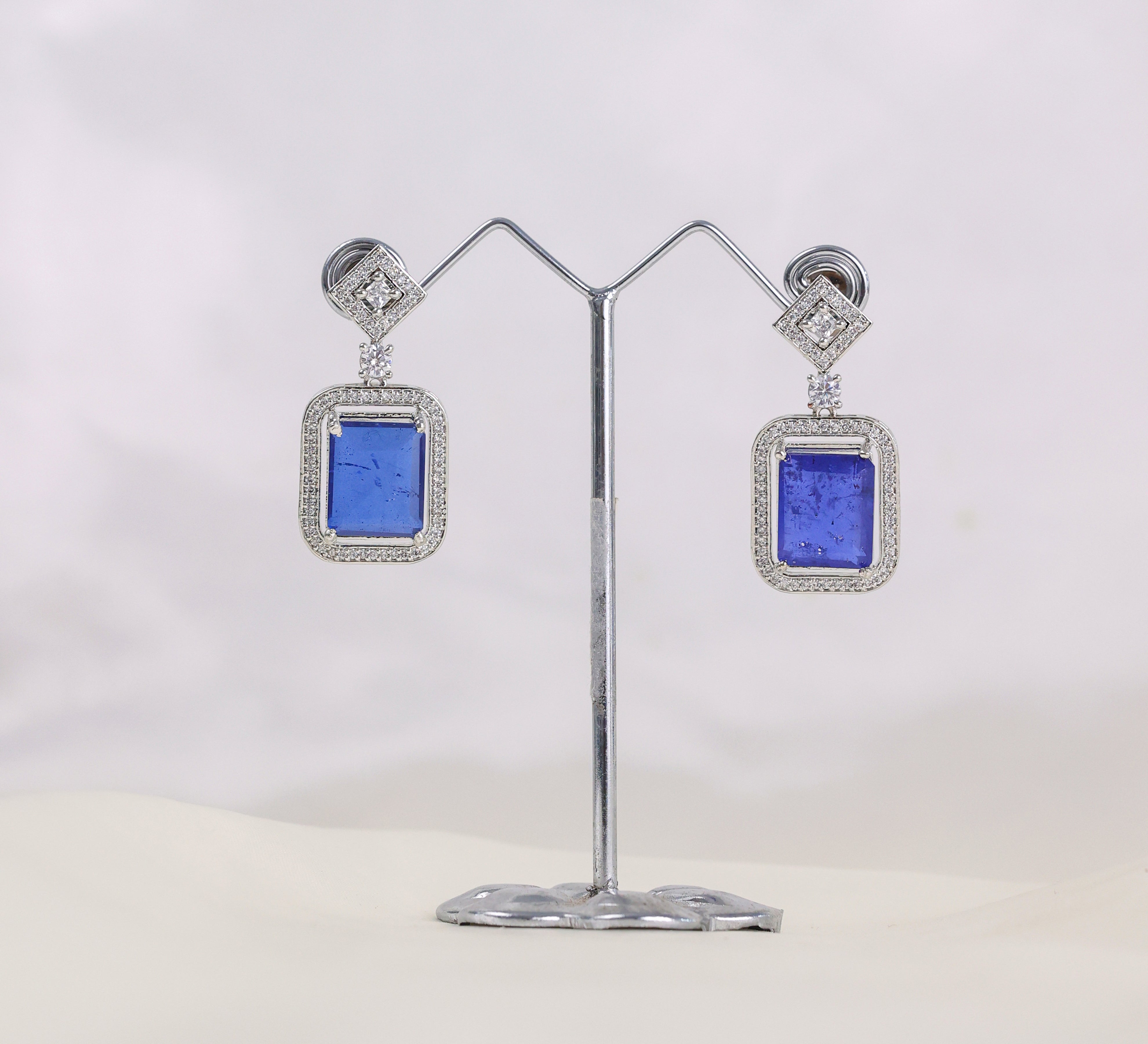 Earrings with Doublet Stones and Hydro Stones in White Rhodium - Adisha Jewels