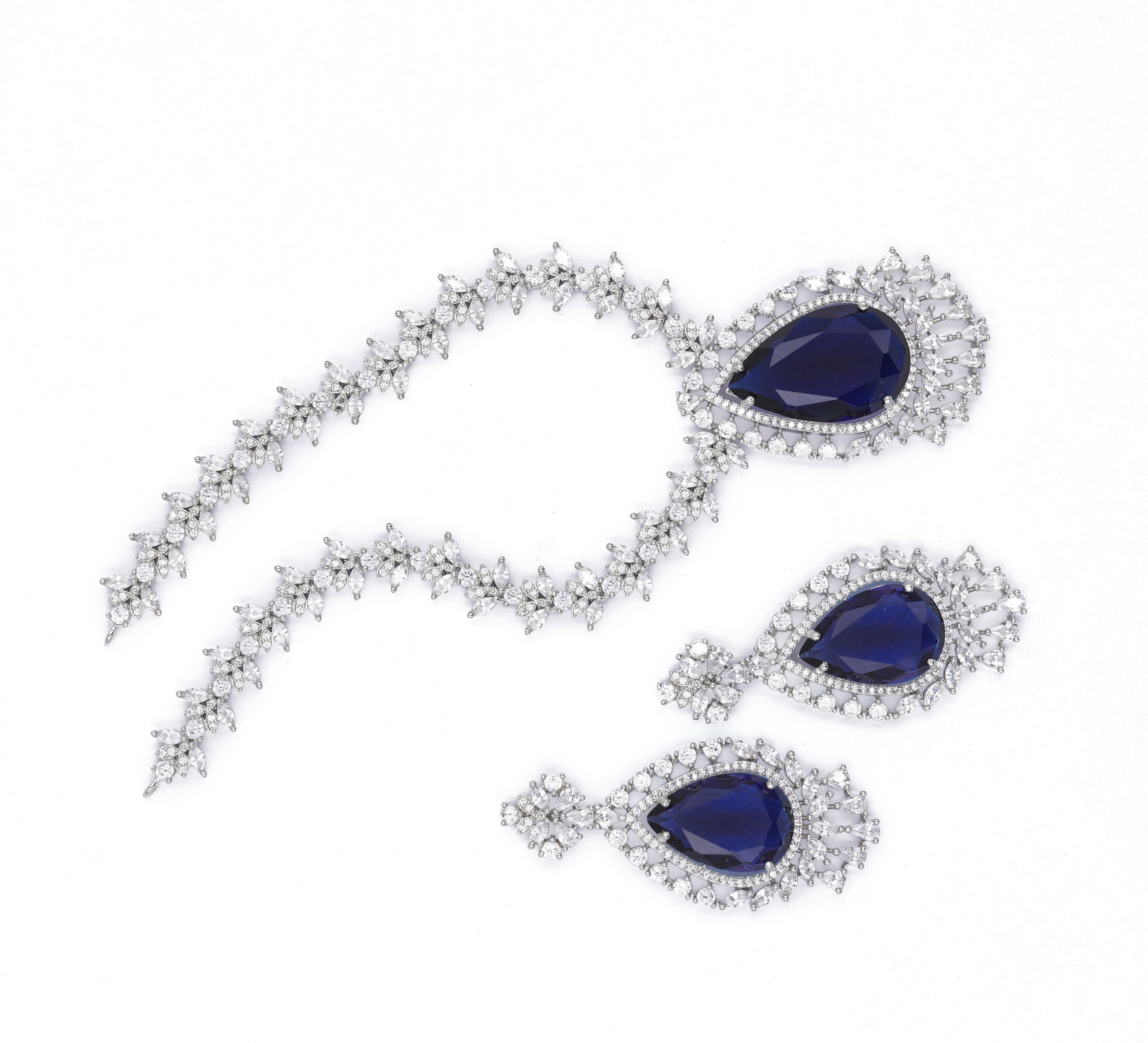 White Rhodium-Plated Necklace Set - Adisha Jewels