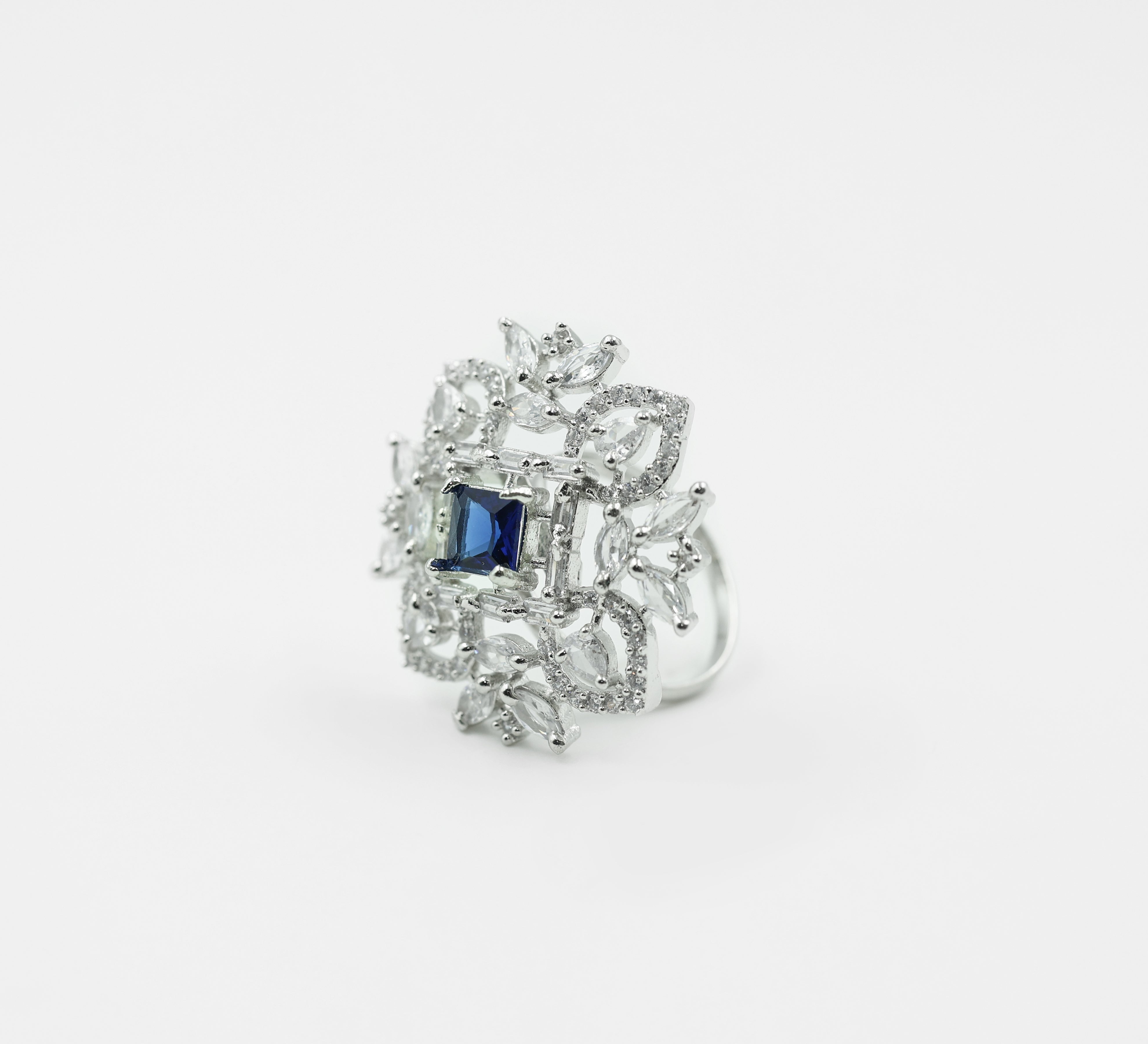 Silver-Plated Rings with American Diamonds and CZ Stones - Adisha Jewels