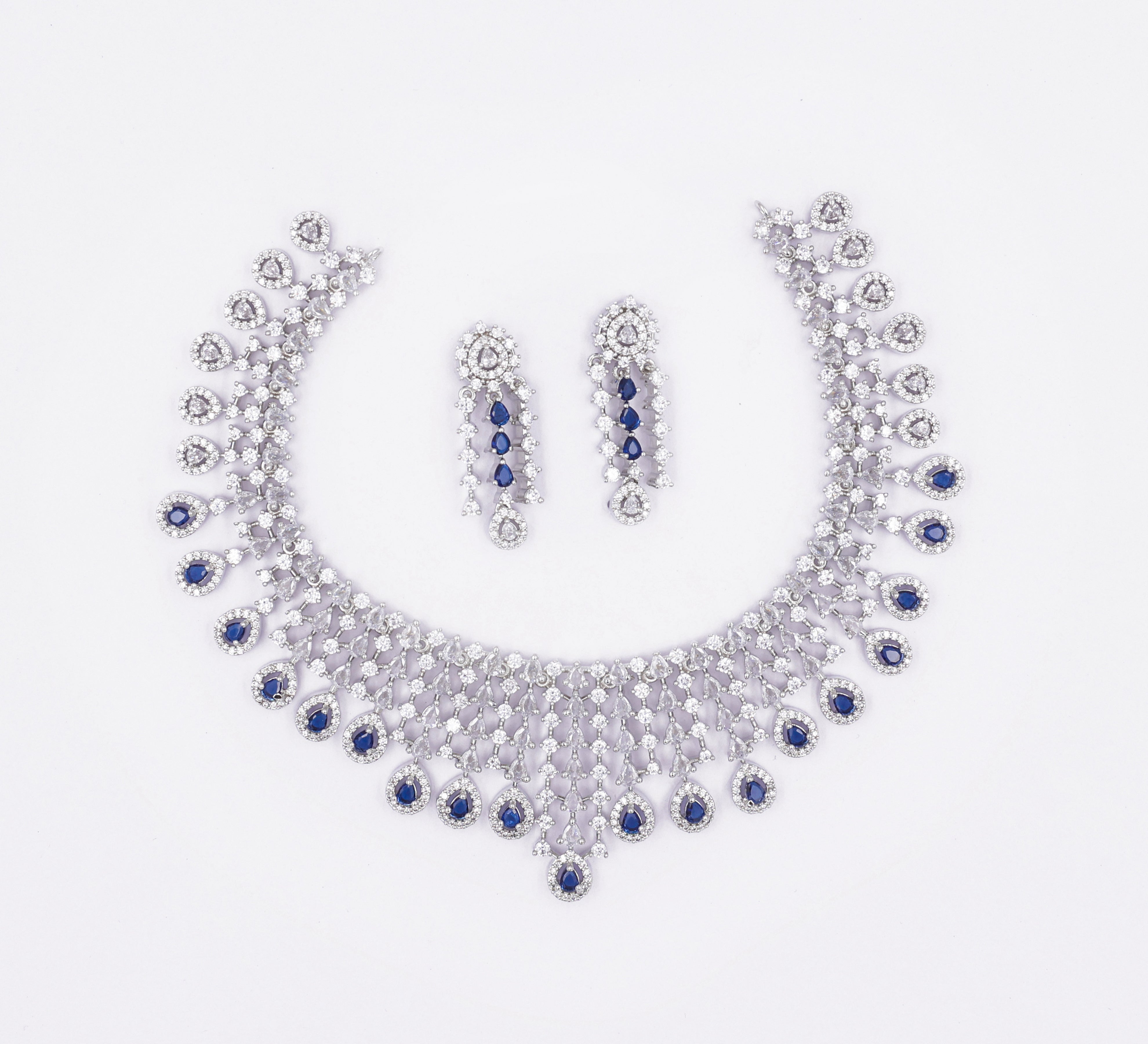 White Rhodium-Plated Necklace Set - Adisha Jewels