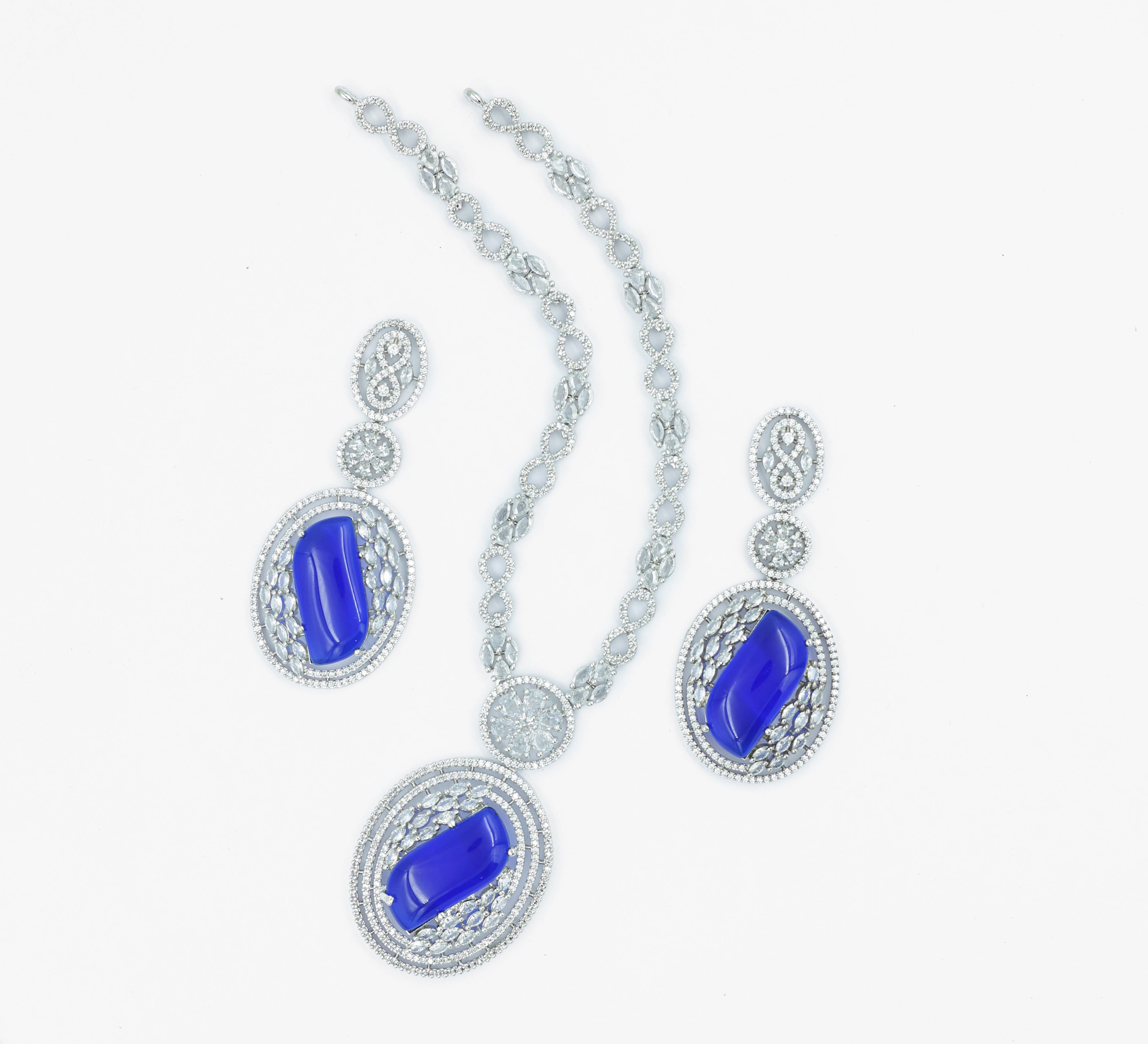 White Rhodium Necklace Set with Cubic Zirconia and Hydro Stones - Adisha Jewels