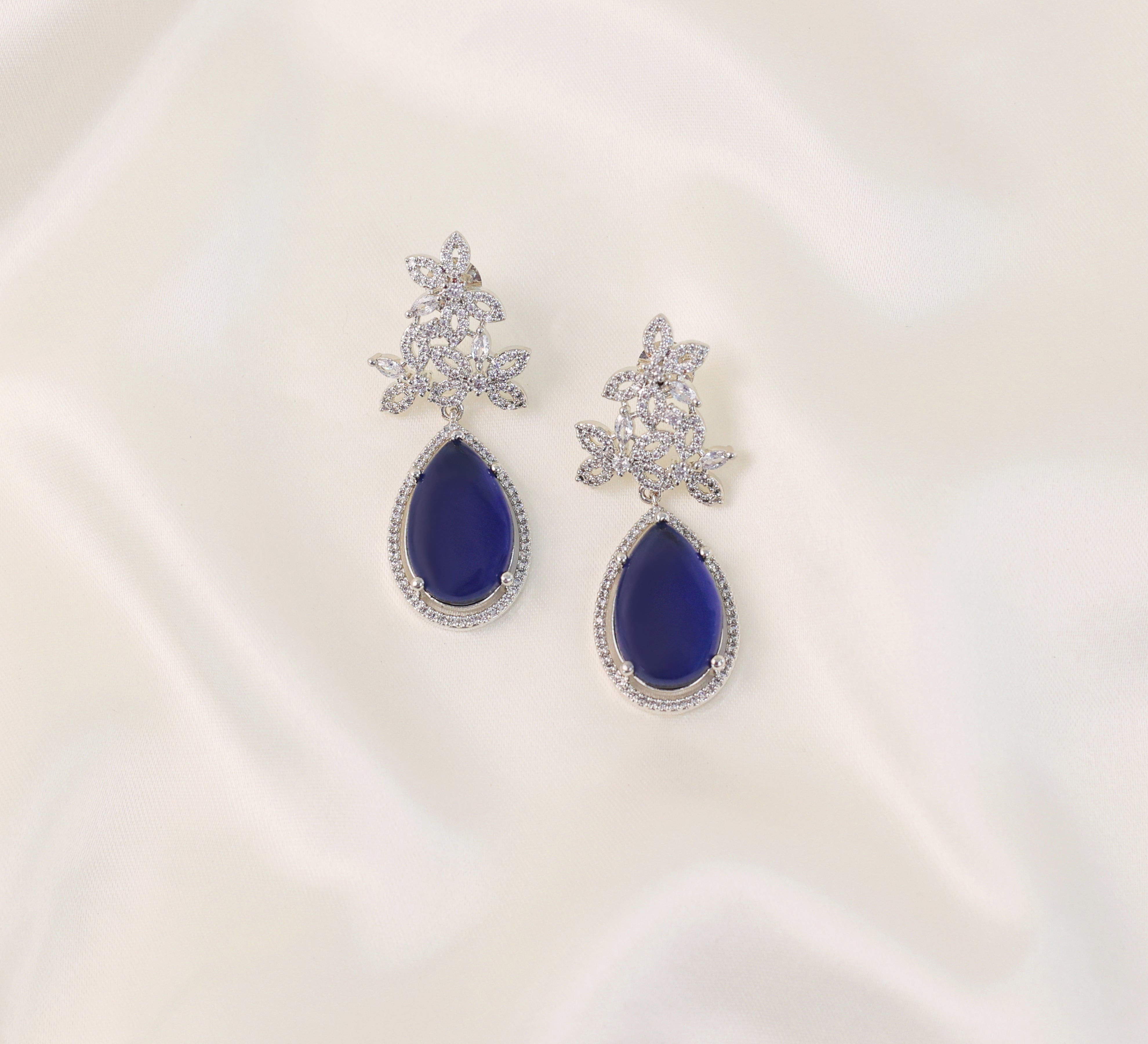 Hydro Stones Earrings with White Rhodium Plating - Adisha Jewels