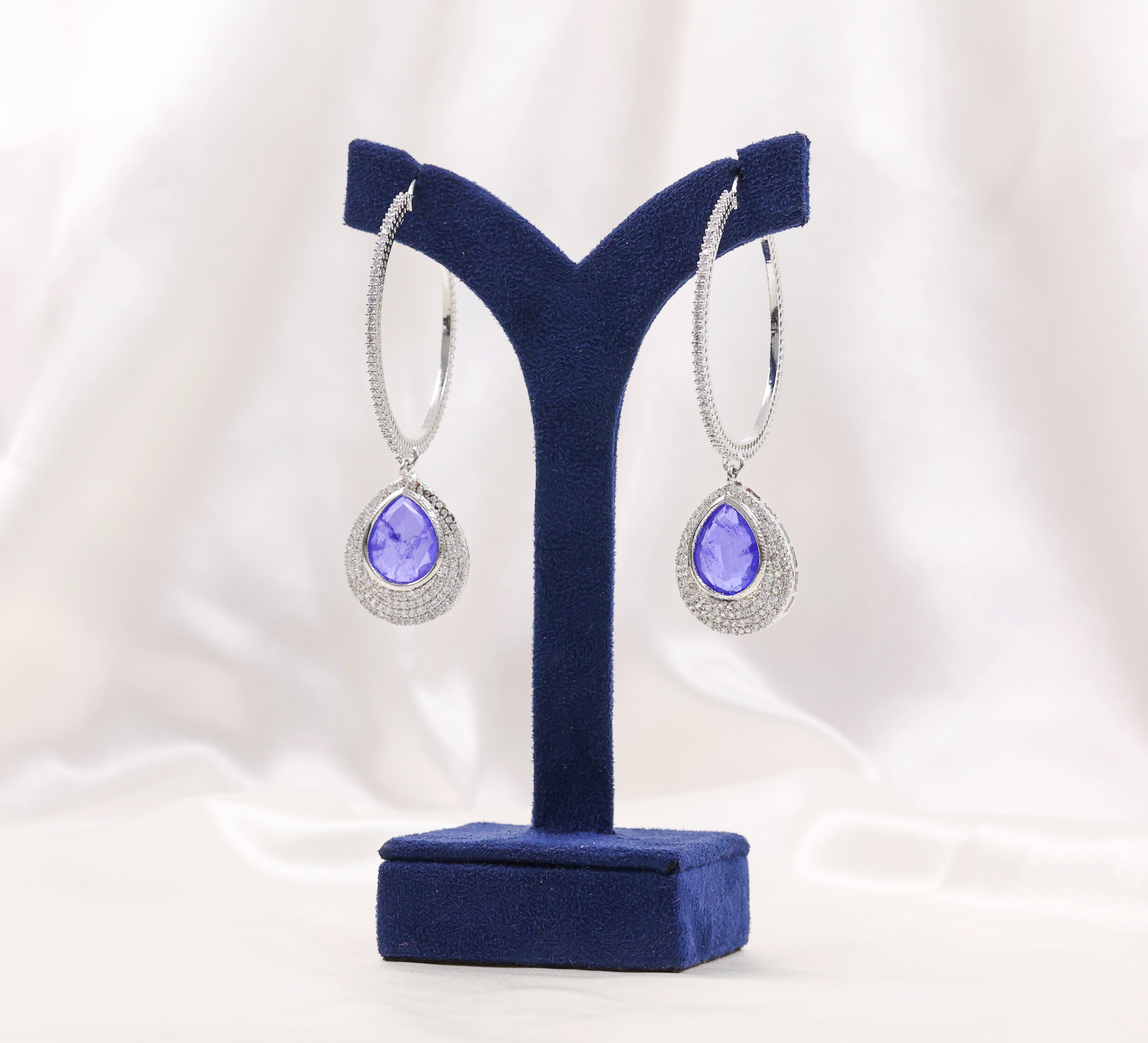 Bali-Style Earrings with Doublet Stones and CZ Accents in White Rhodium - Adisha Jewels