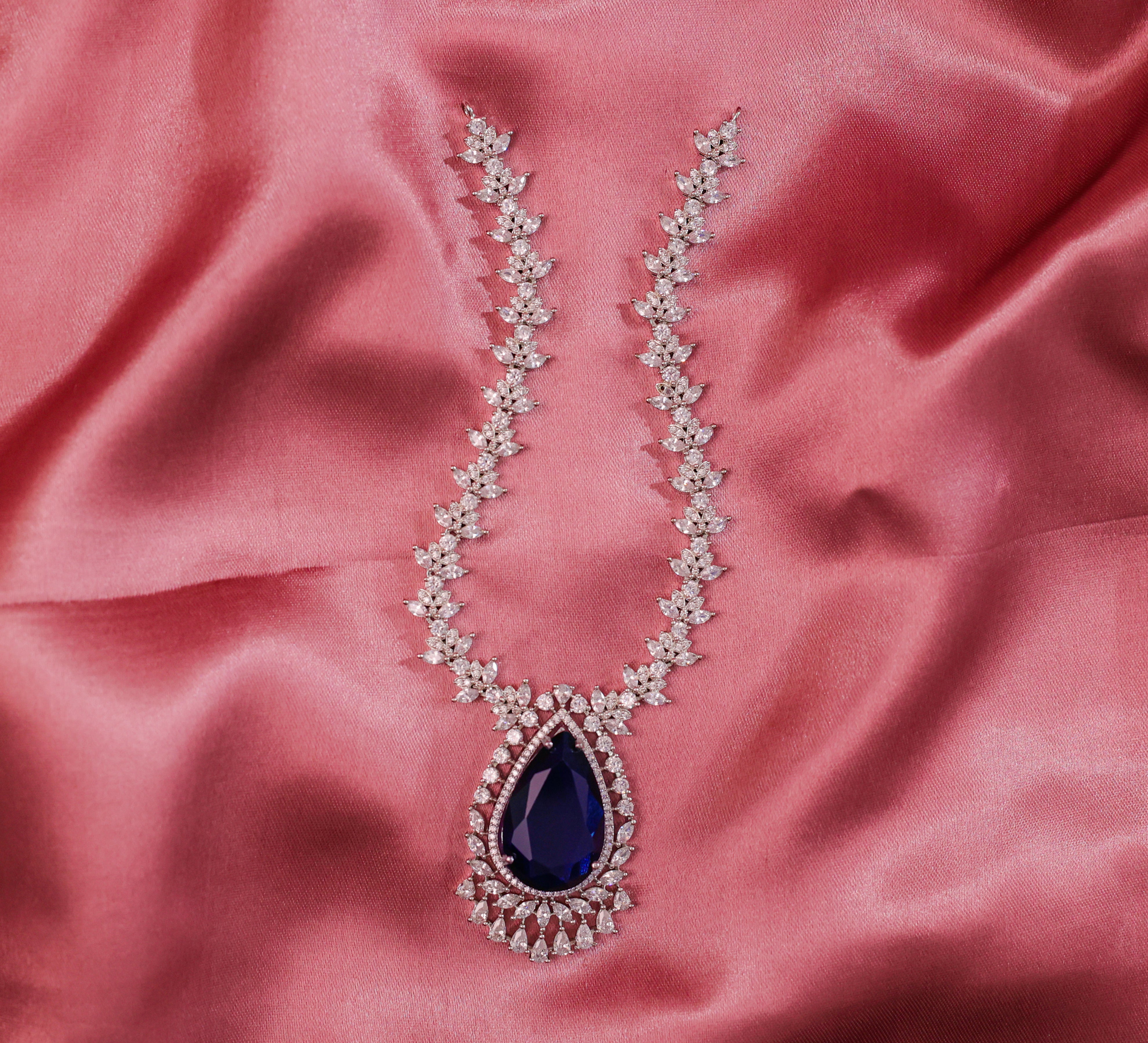 White Rhodium-Plated Necklace Set - Adisha Jewels