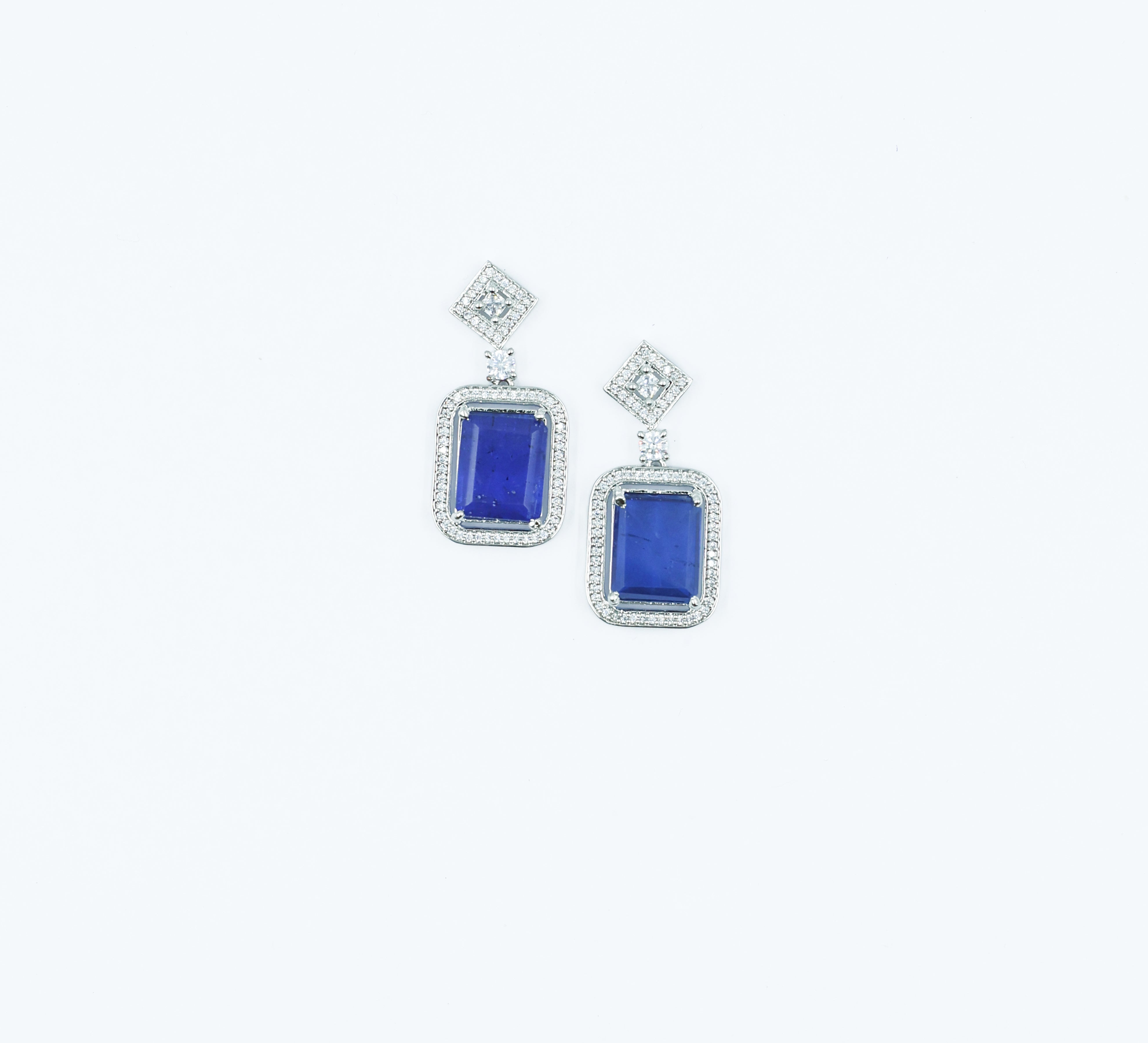 Earrings with Doublet Stones and Hydro Stones in White Rhodium - Adisha Jewels