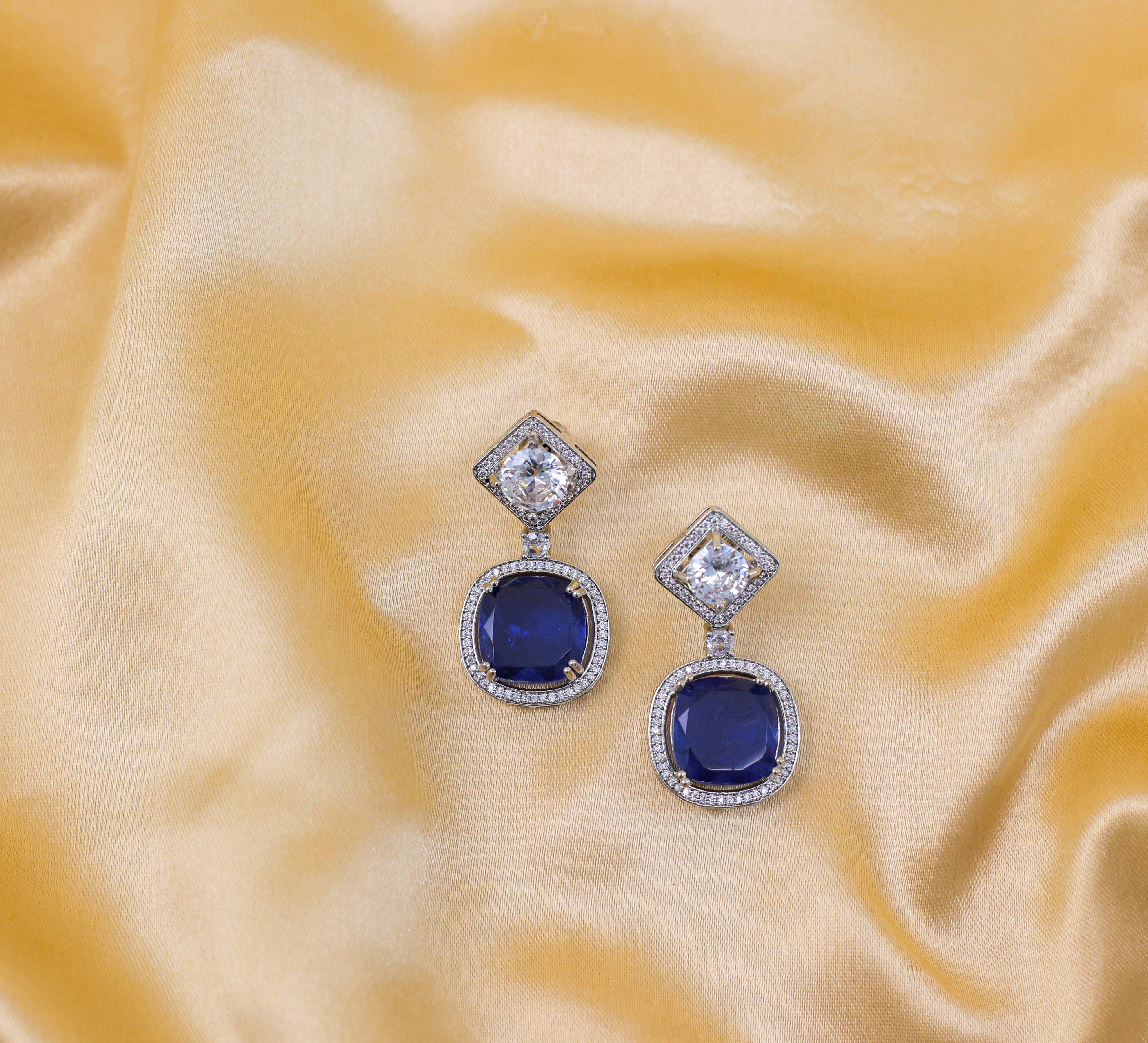 Earrings with Vibrant Doublet Stones and CZ Accents in White Rhodium - Adisha Jewels