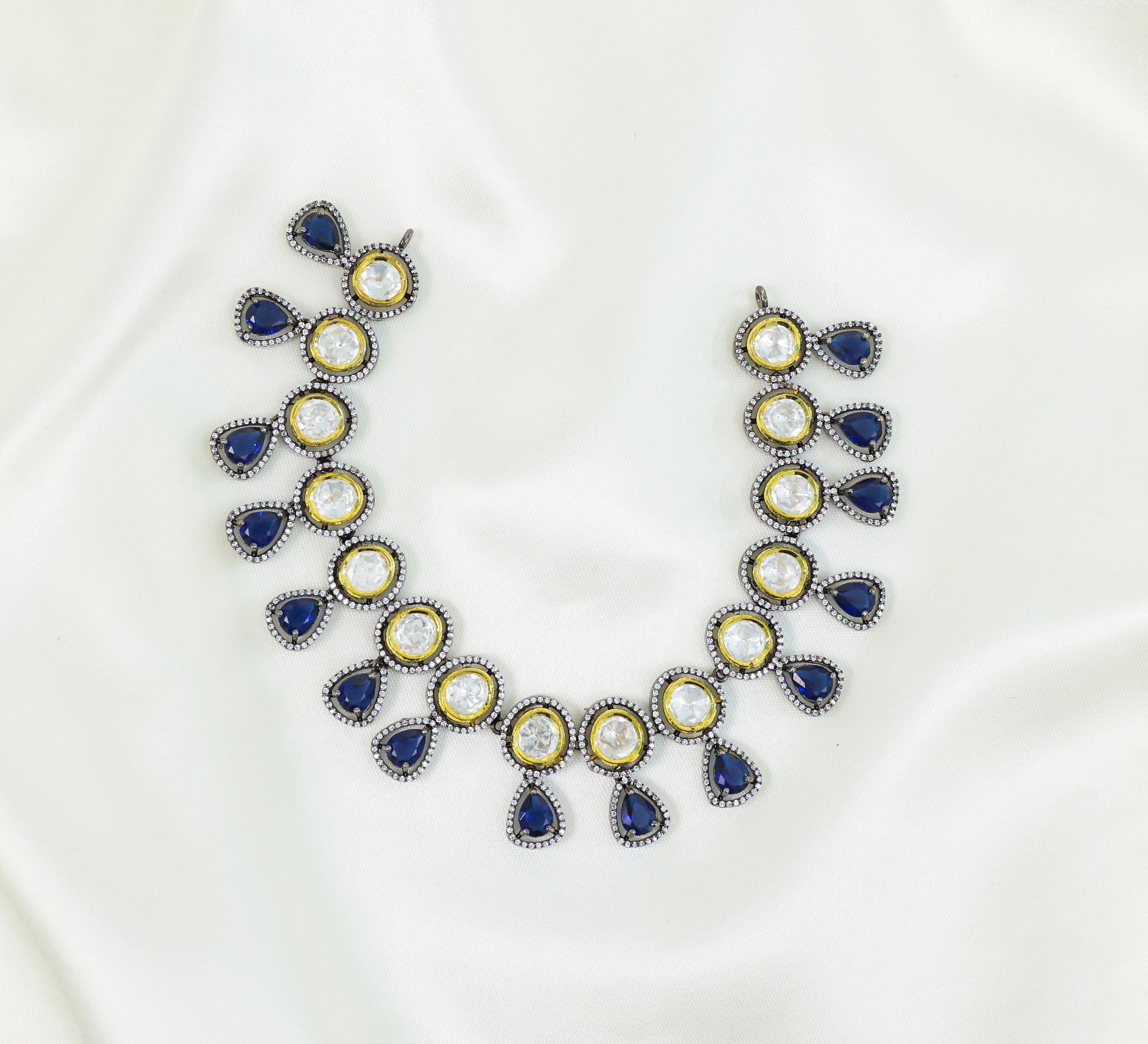 Victorian-Inspired Necklace Set with Hydro Stones & Kundan Polki - Adisha Jewels