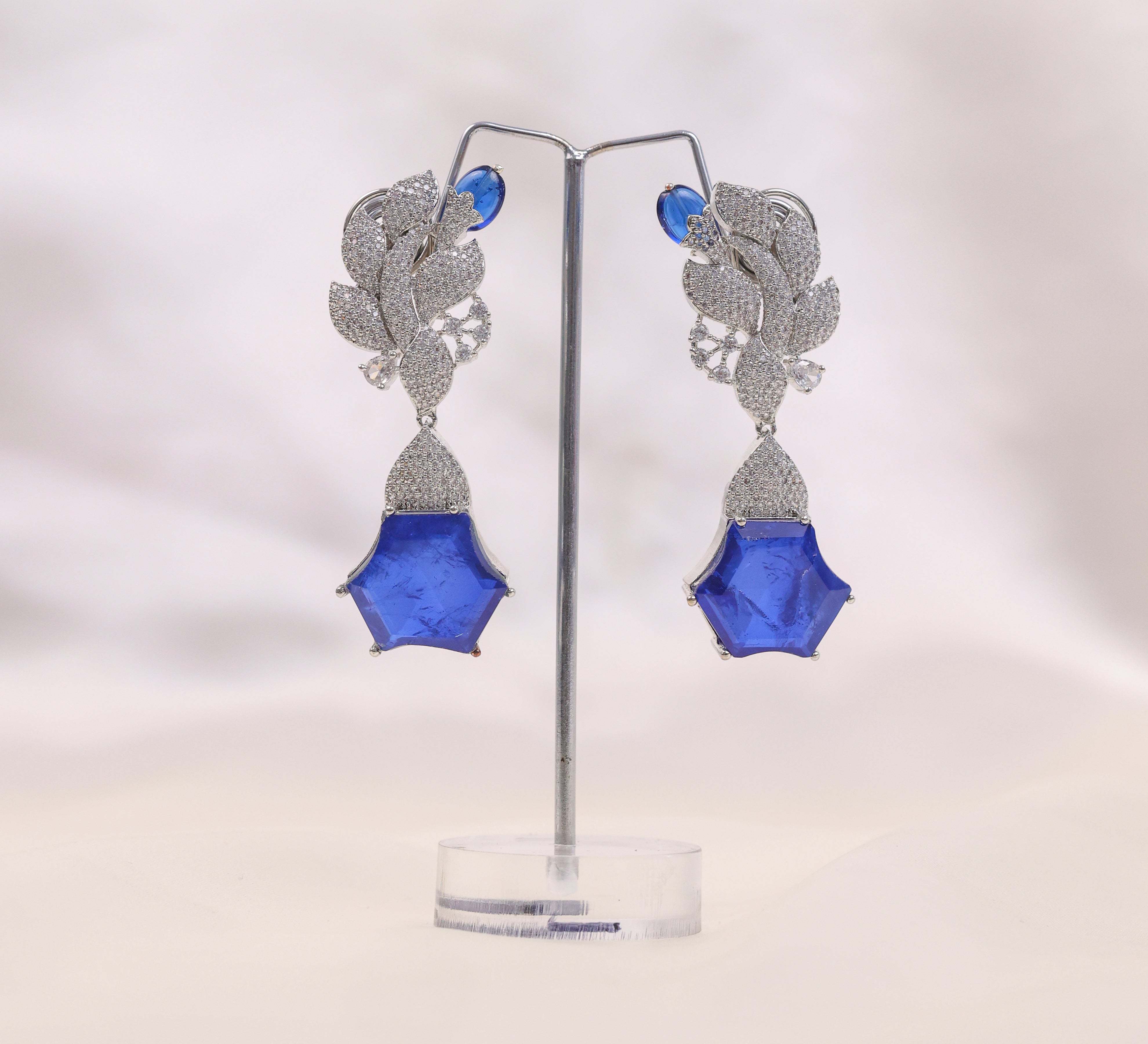 Beaded Earrings with Doublet Stones and CZ in White Rhodium - Adisha Jewels