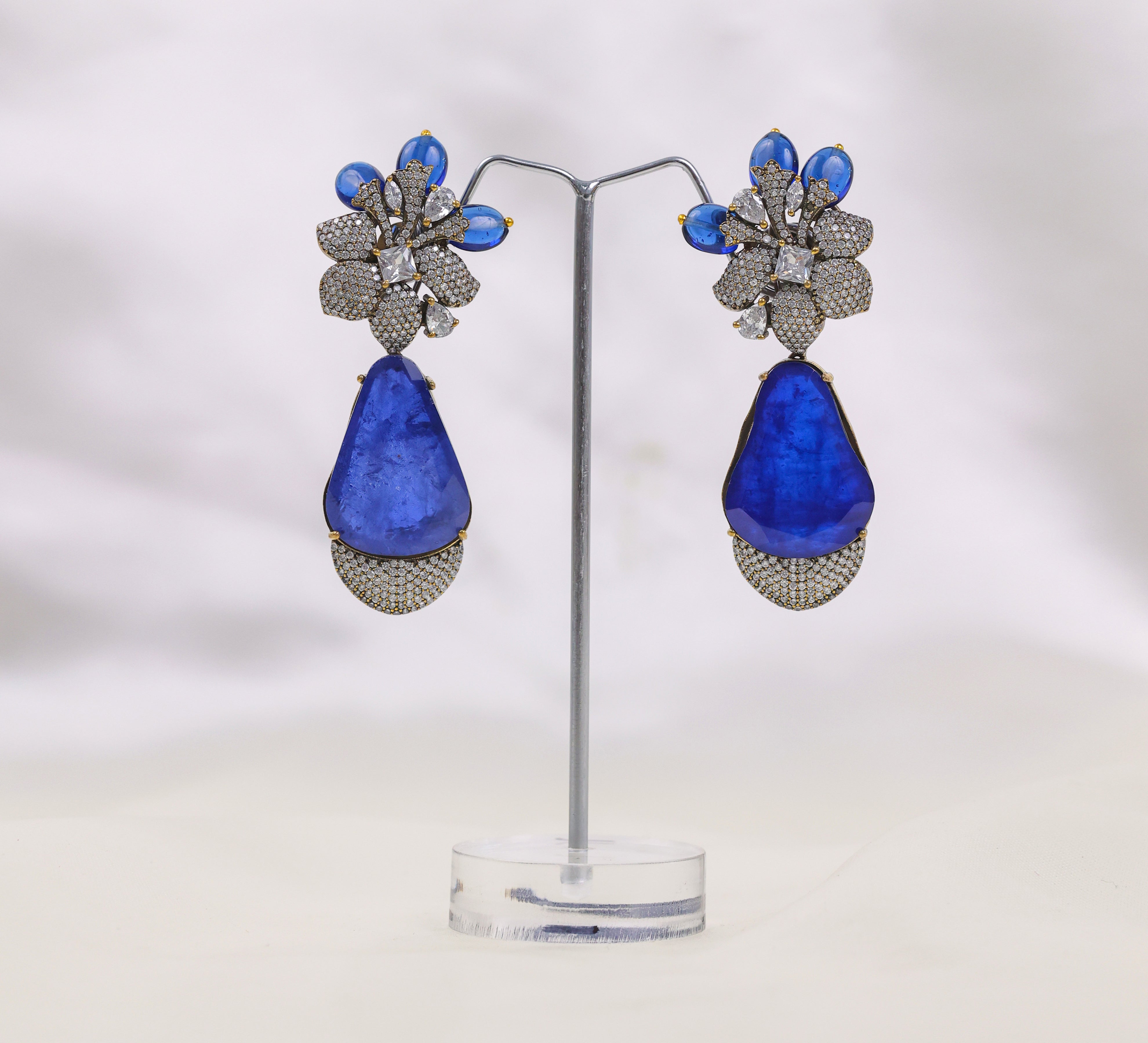 Victorian-Inspired Earrings with Doublet Stones and CZ Accents - Adisha Jewels