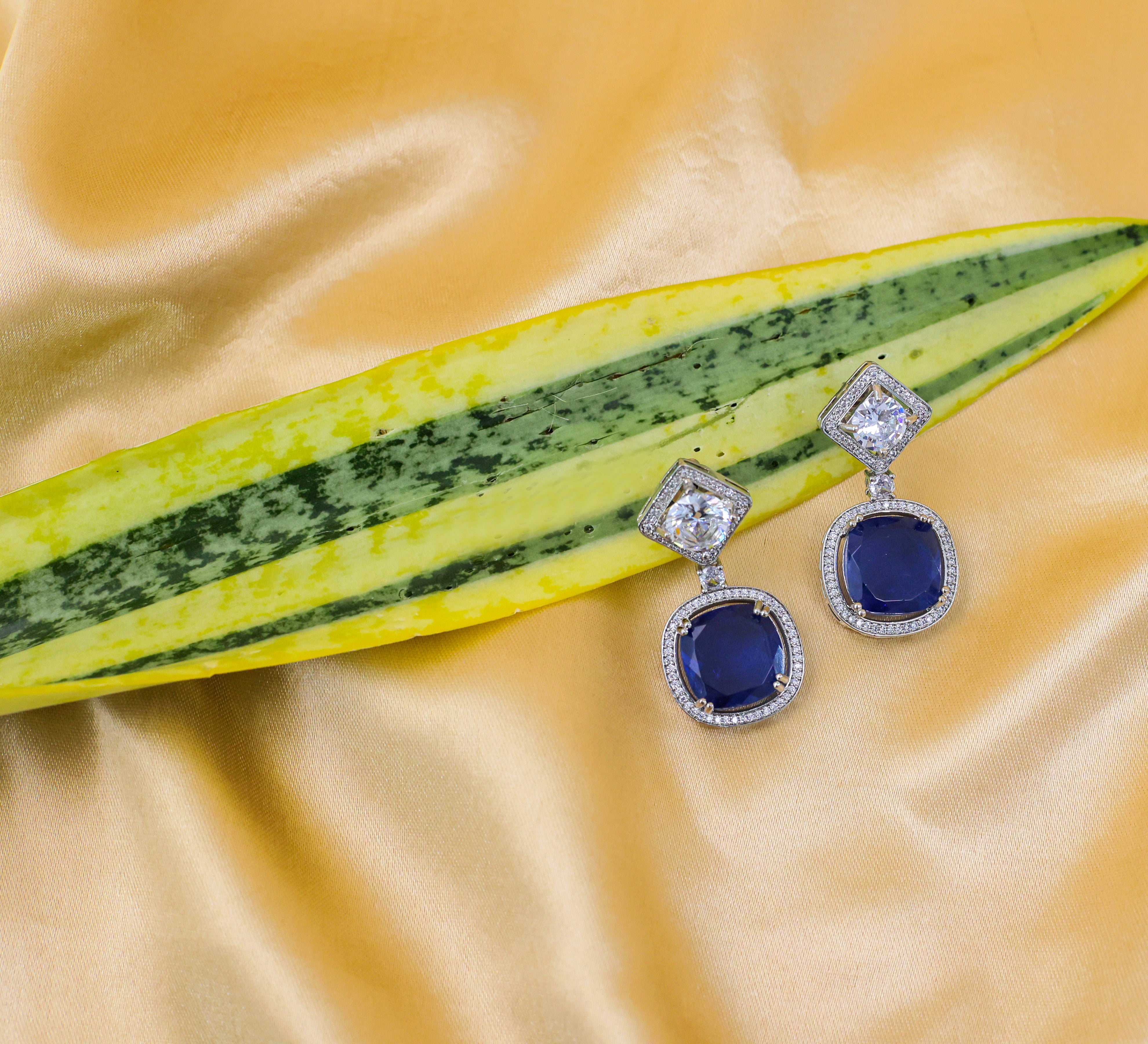 Earrings with Vibrant Doublet Stones and CZ Accents in White Rhodium - Adisha Jewels