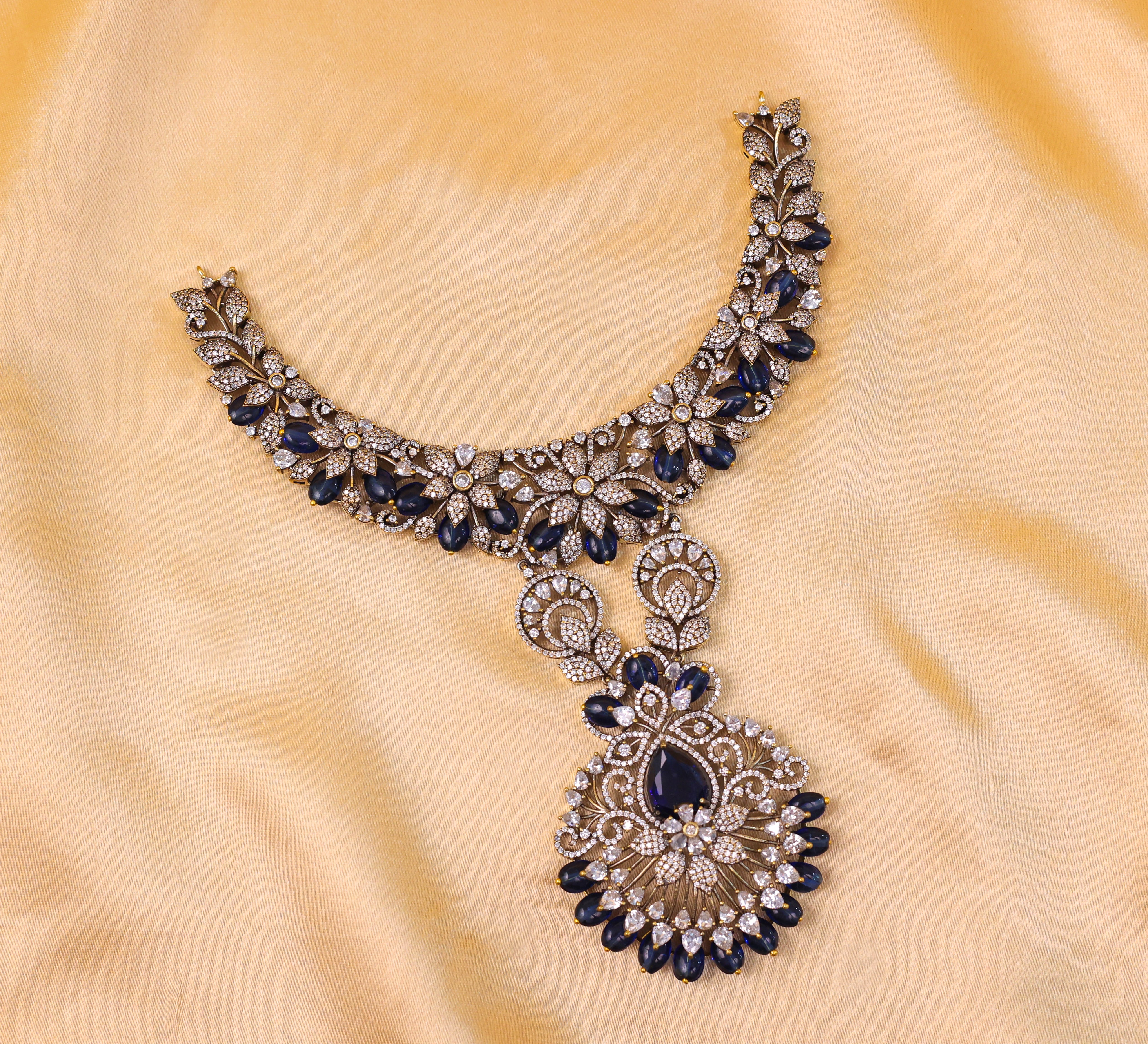 Victorian Antique Necklace Set with Beads & American Diamonds - Adisha Jewels